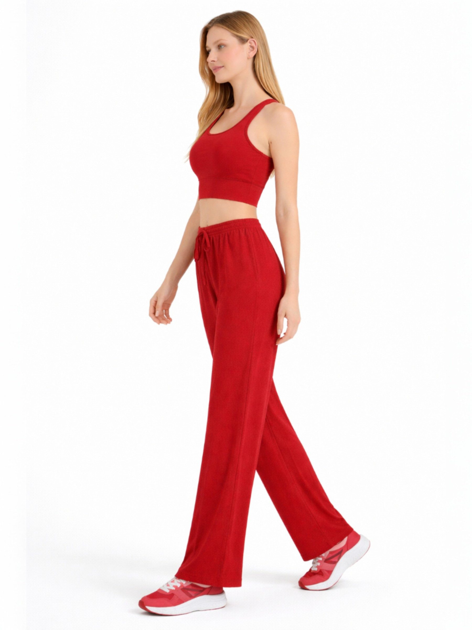 fashionshowcase Palazzohose Damen Crinkle – Weite Sommerhose elastischer Bund hoher Bund, elastischer Tunnelzug
