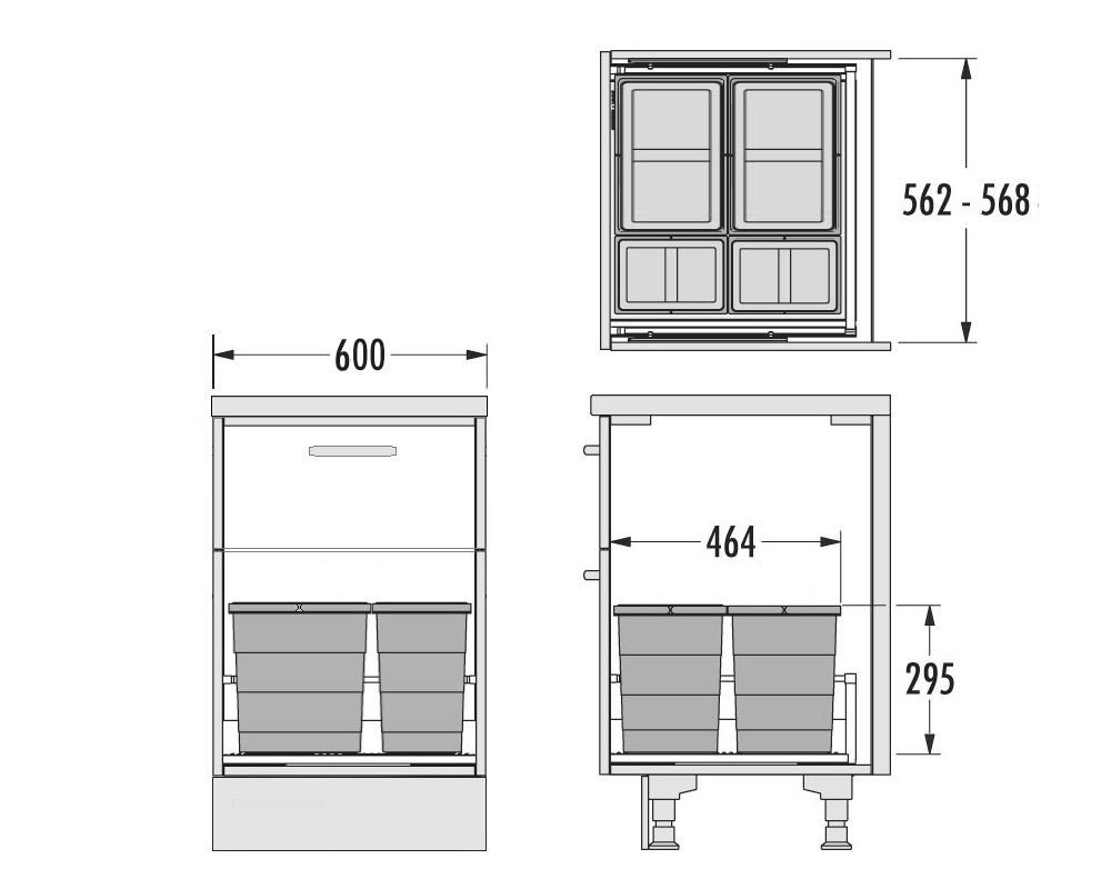 Hailo Einbaumülleimer Hailo Abfallsammler 3301644 Allegro 295 Einsatz 2x 8+ 2x18L Dunkelgrau