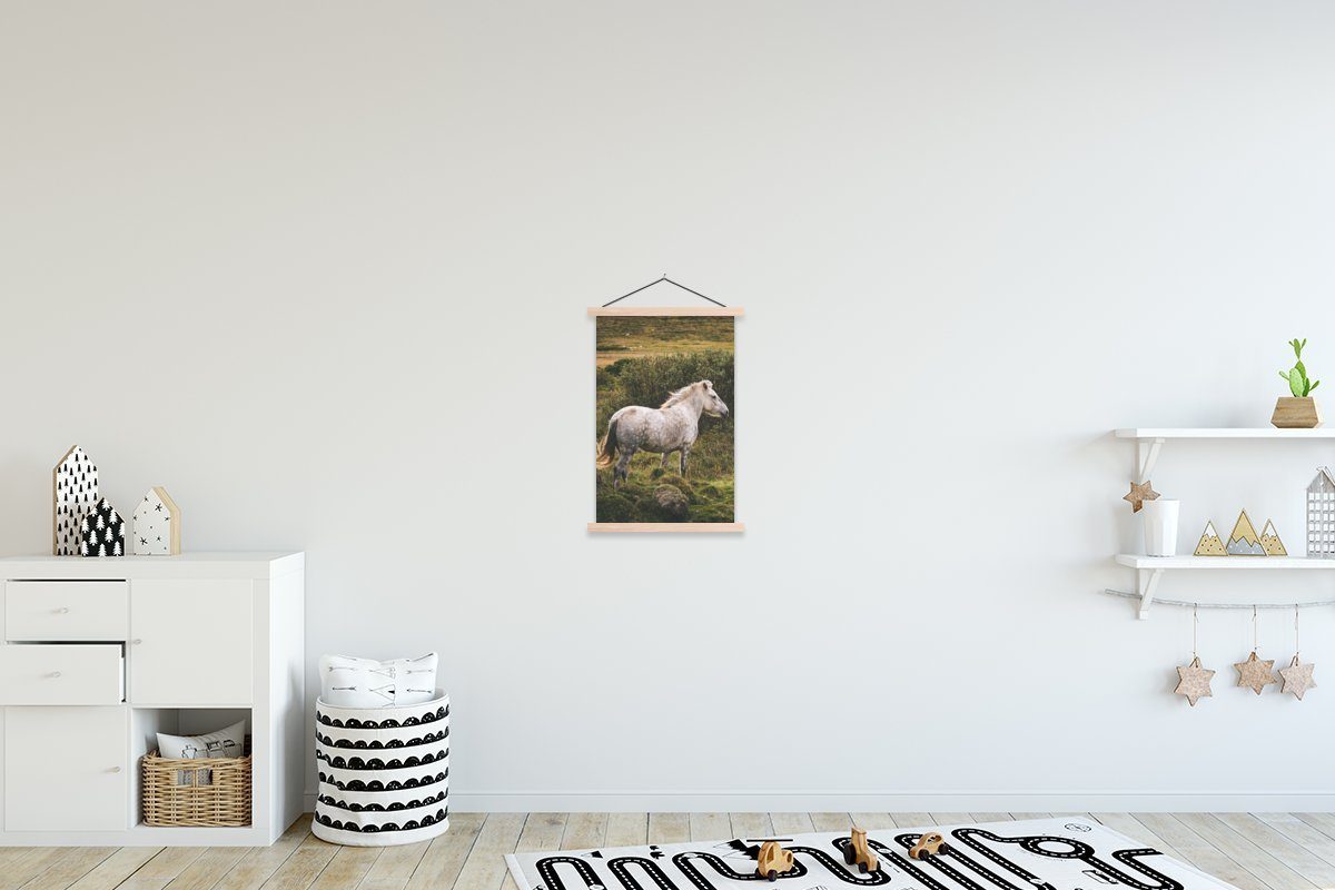 Magnetisch Pferd - für Wohnzimmer, Poster MuchoWow Gras Textilposter Posterleiste, St), (1 Weiß, Bilderleiste, -