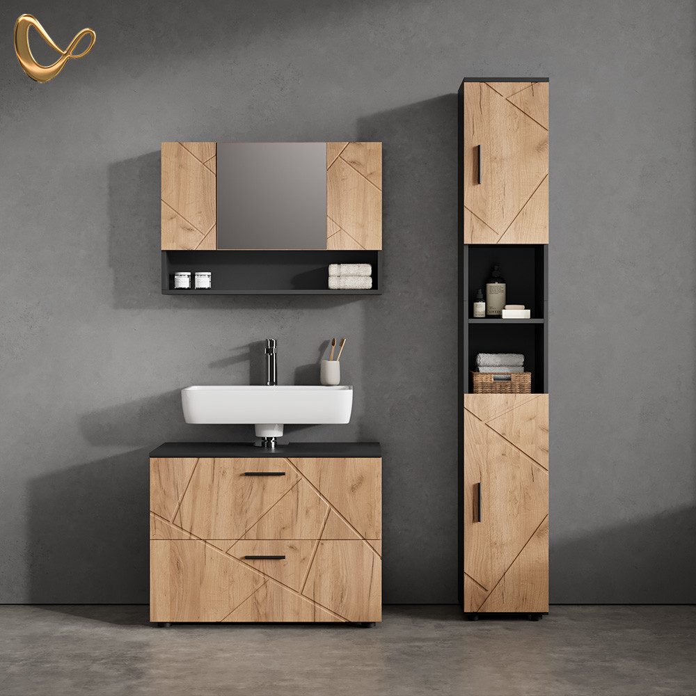 Livinity® Badmöbel-Set Ronco, Goldkraft Eiche/Anthrazit/Anthrazit, 2 günstig online kaufen