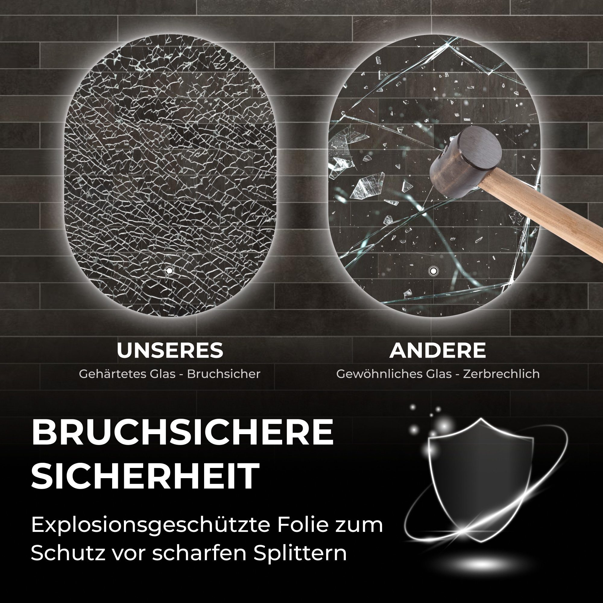 Bringer Badspiegel BRS302, Badezimmerspiegel mit Anti-Beschlag und Speicherfunktion