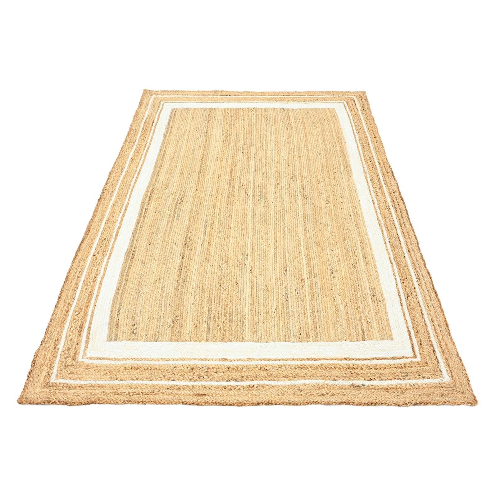 rechteckig, Wohnzimmer 5 Höhe: cm Durry Teppich 60x110 Esszimmer Bordüre Bordüre Flachgewebe weiß TaraCarpet, Modern, Boho Jute Sisal optik mm, Teppich