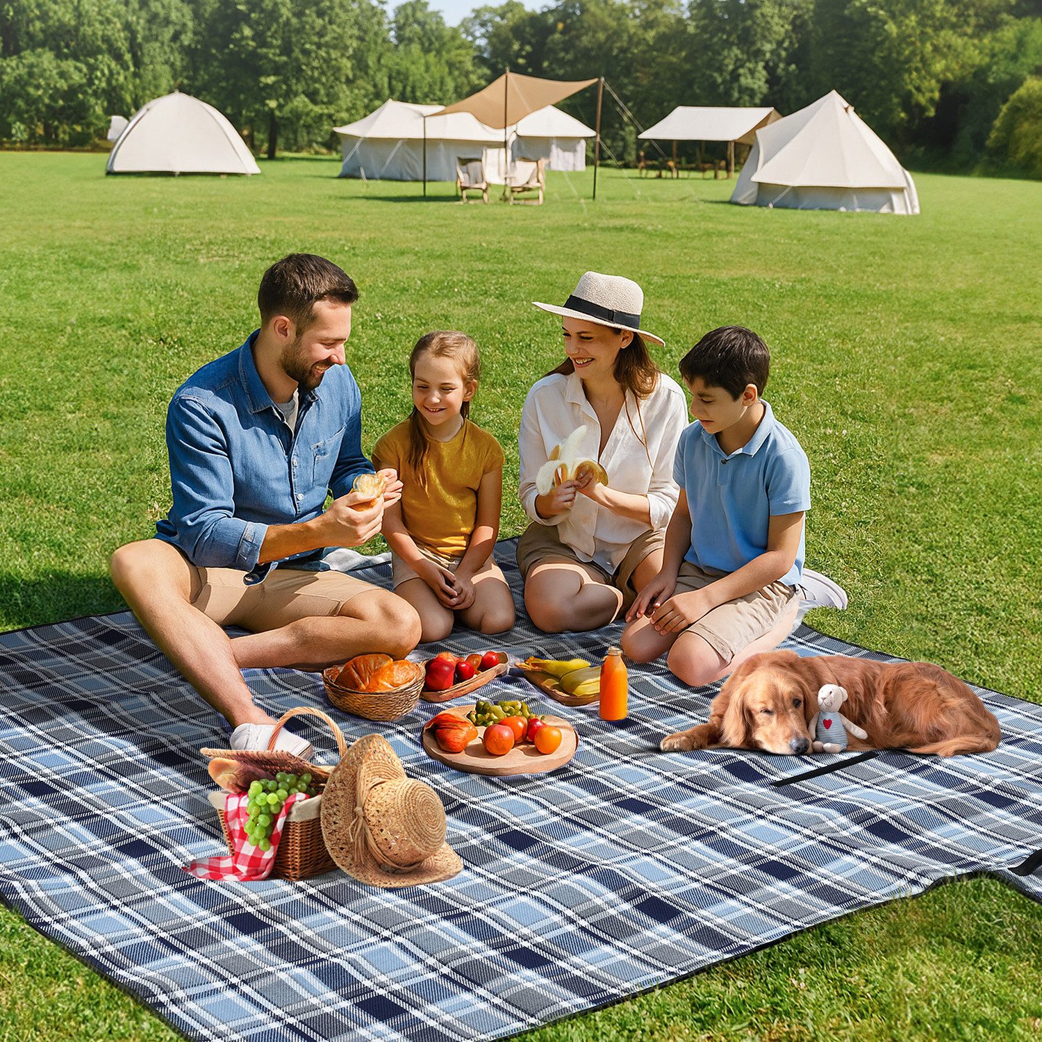 Picknickdecke Picknickdecke Wasserdicht Campingdecke 200x200 cm, Sekey, 3-Schicht mit PEVA Unterseite, für 4–6 Personen, für Strand & Camping