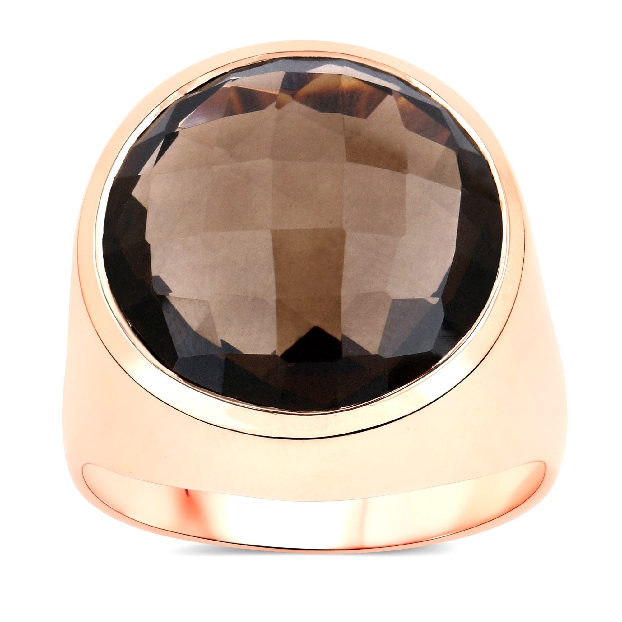 Vira Jewels Fingerring 925-Sterling Silber rotvergoldet Glänzend Rauchquarz dunkelbraun