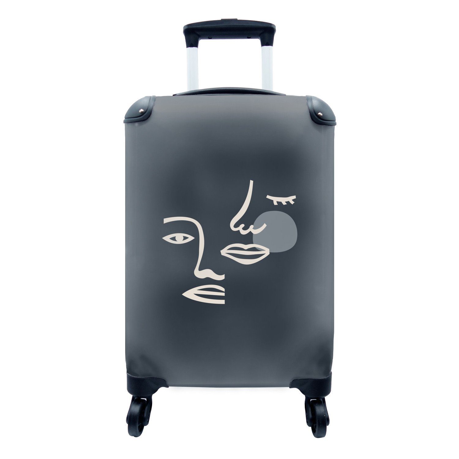 MuchoWow Handgepäckkoffer Pastell - Gesicht - Blau, 4 Rollen, Reisetasche mit rollen, Handgepäck für Ferien, Trolley, Reisekoffer