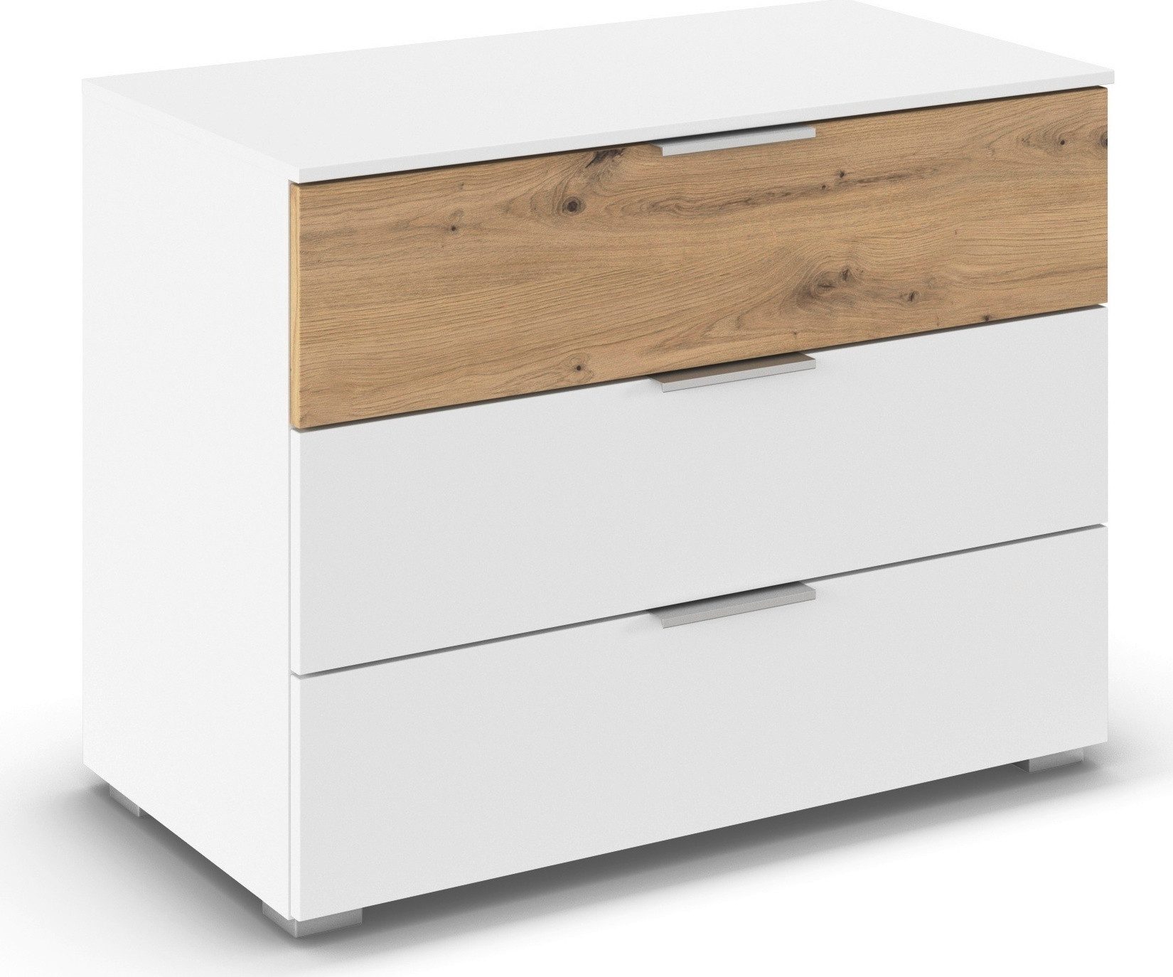OTTO home Schubkastenkommode Kommode Sideboard Schubladenkommode Schlafzimmerkommode ASTANA (Breite 80 cm / Höhe 61 cm), mit 3 geräumigen Schubladen, Kantengriff in Alufarben MADE IN GERMANY
