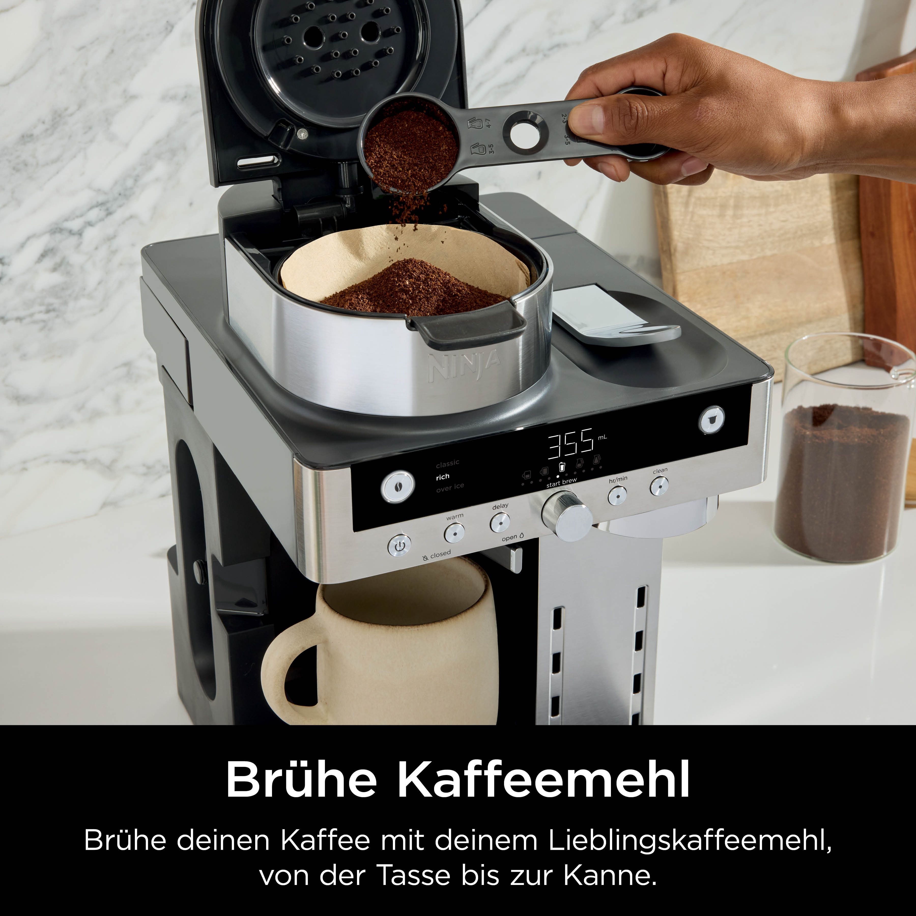 NINJA Filterkaffeemaschine und Espresso-Kapselmaschine Prestige DualBrew System CFN802EU, 1,8l Kaffeekanne, Papierfilter, 3 Variationen und 10 Getränkegrößen, mit einklappbarem Aufschäumer