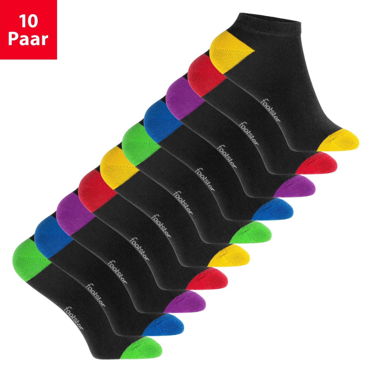 Footstar Kurzsocken Kinder Sneaker Socken (10 Paar) Ferse/Spitze farbig