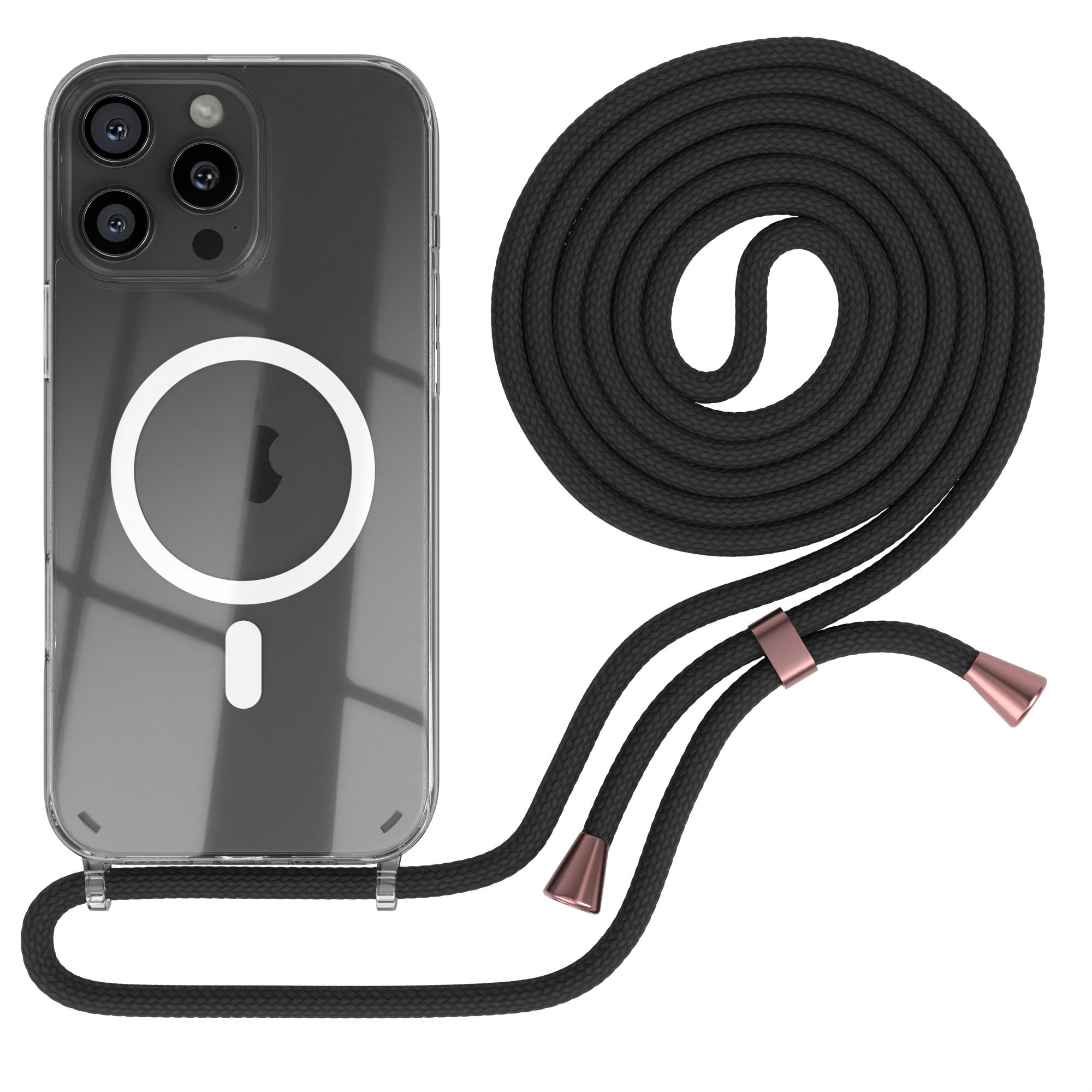 EAZY CASE Handykette mit Magsafe Hülle für Apple iPhone 16 Pro Max 6,9 Zoll, Umhängetasche für Handy Silikoncase Handyhülle durchsichtig Rose