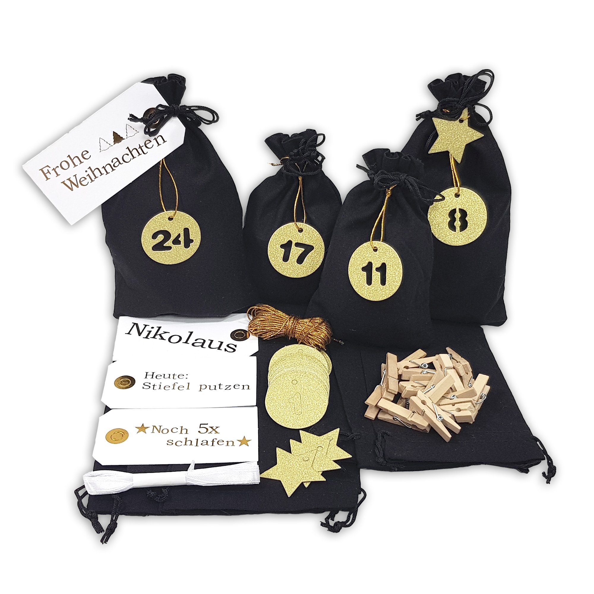 Frau WUNDERVoll befüllbarer Adventskalender Adventskalender Schneeflöckchen Stoffbeutel schwarz