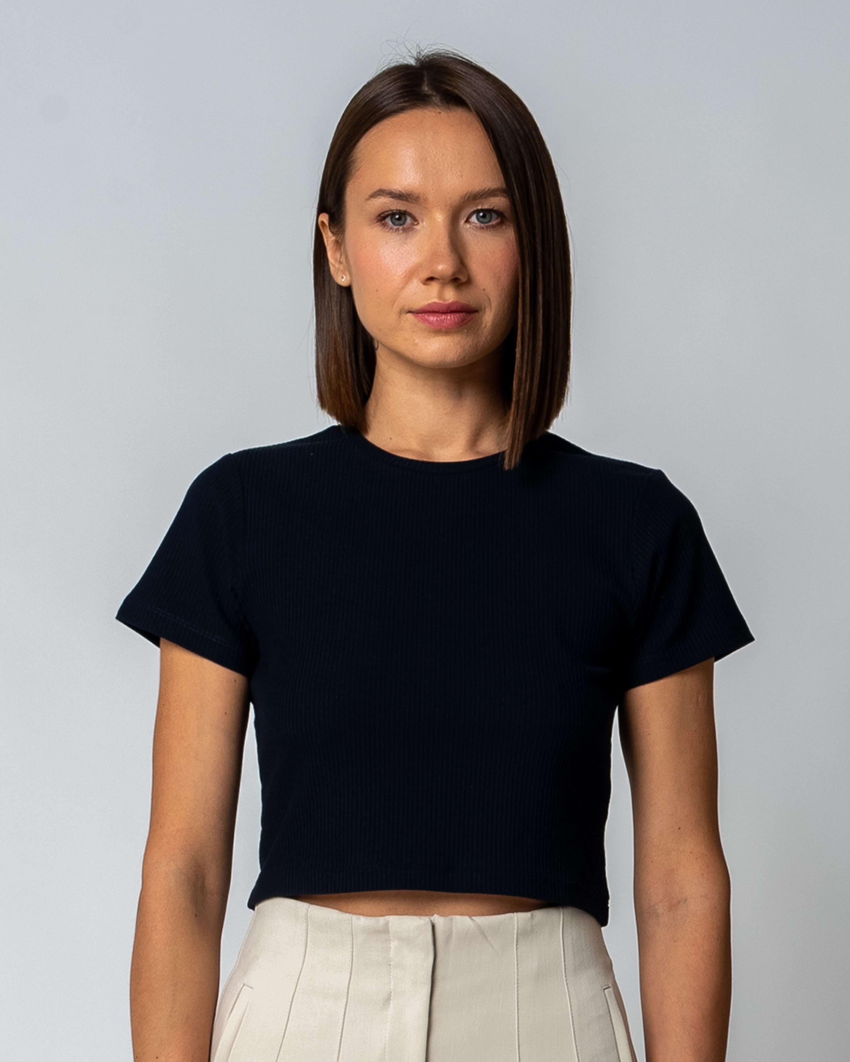 GORG Kurzarmshirt Damen Geripptes Cropped T-Shirt günstig online kaufen