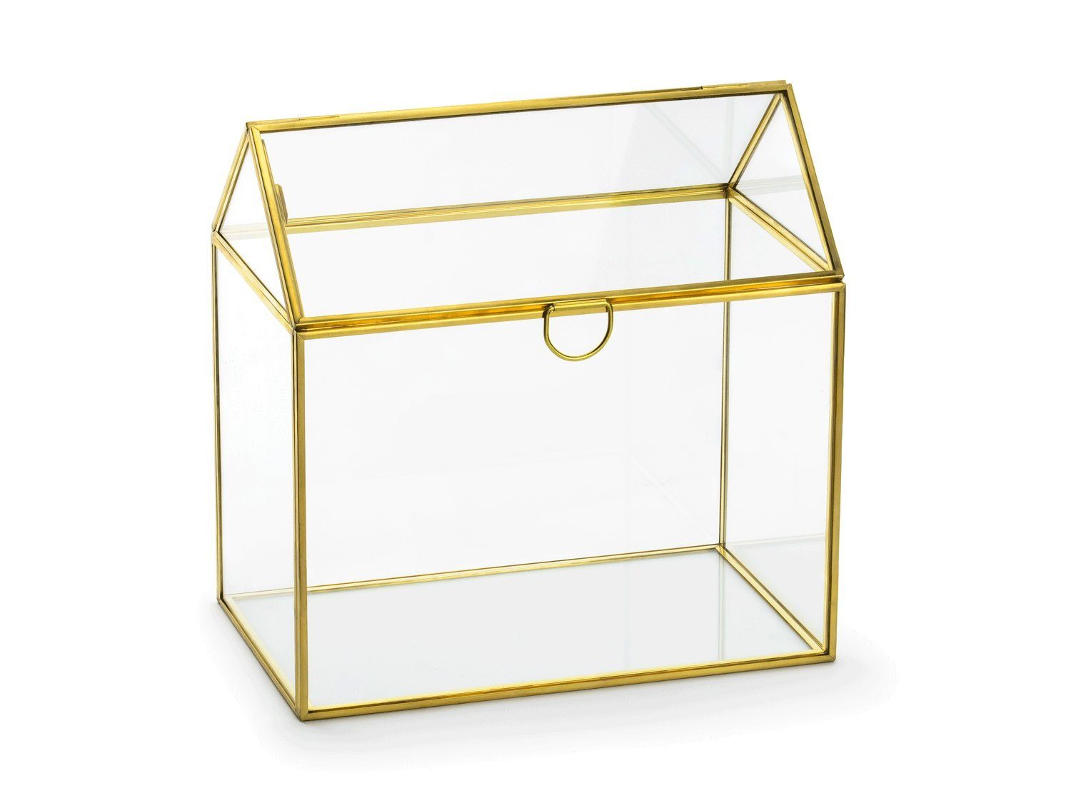 partydeco Geschenkbox, Kartenbox Hochzeit 21cm Glas transparent / gold