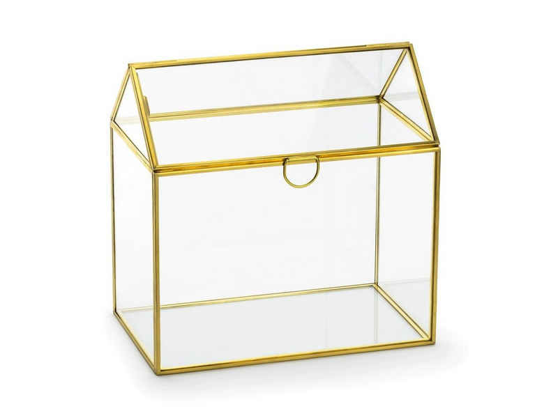 partydeco Geschenkbox, Kartenbox Hochzeit 21cm Glas transparent / gold