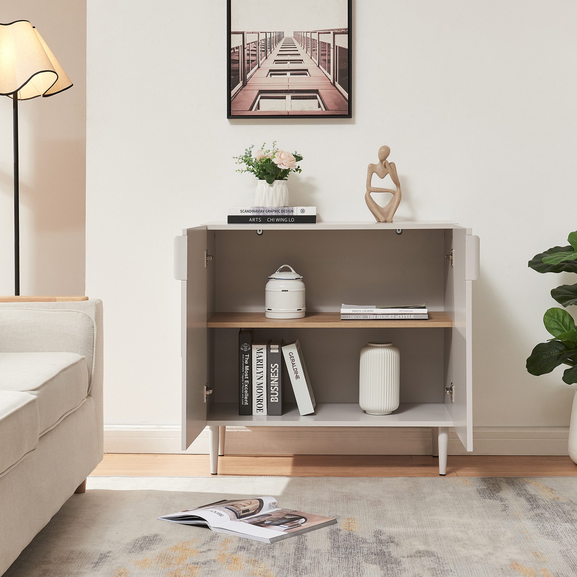 en.casa Sideboard, »Starvili« mit 2 Türen 75 x 76 x 38 cm Beige günstig online kaufen