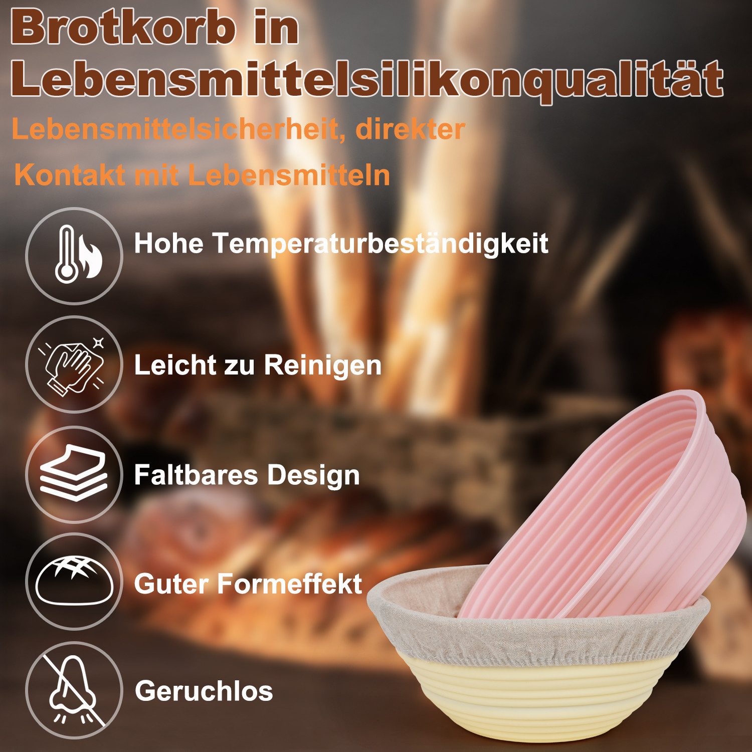 OSTWOLKE Gärkorb 2x Gärkörbchen Silicone Oval und Rund Komplettes Gärkörbchen Set, (1-tlg) – Bild 4 von 5