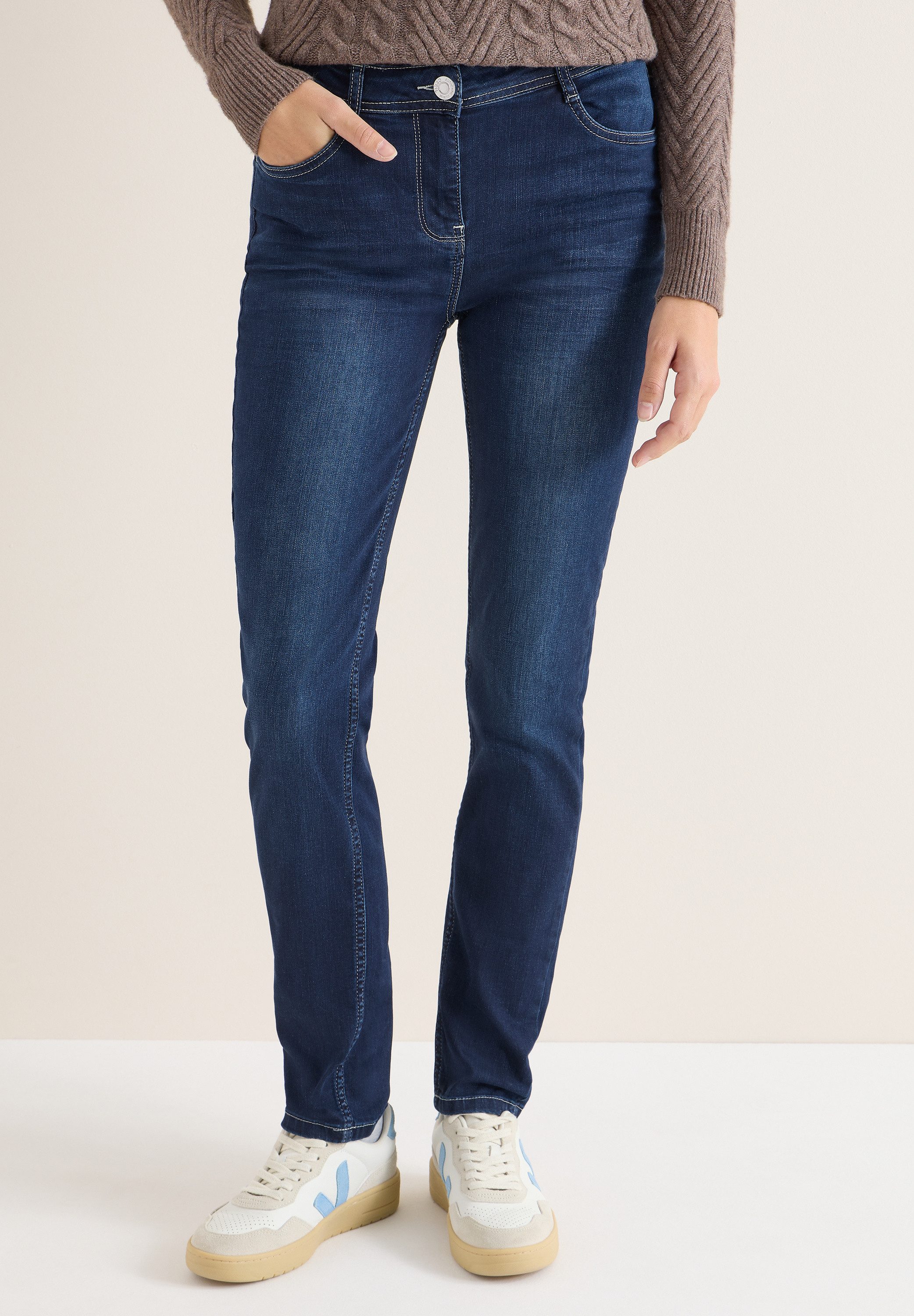 CECIL Slim-fit-Jeans in dunkelblauer Waschung