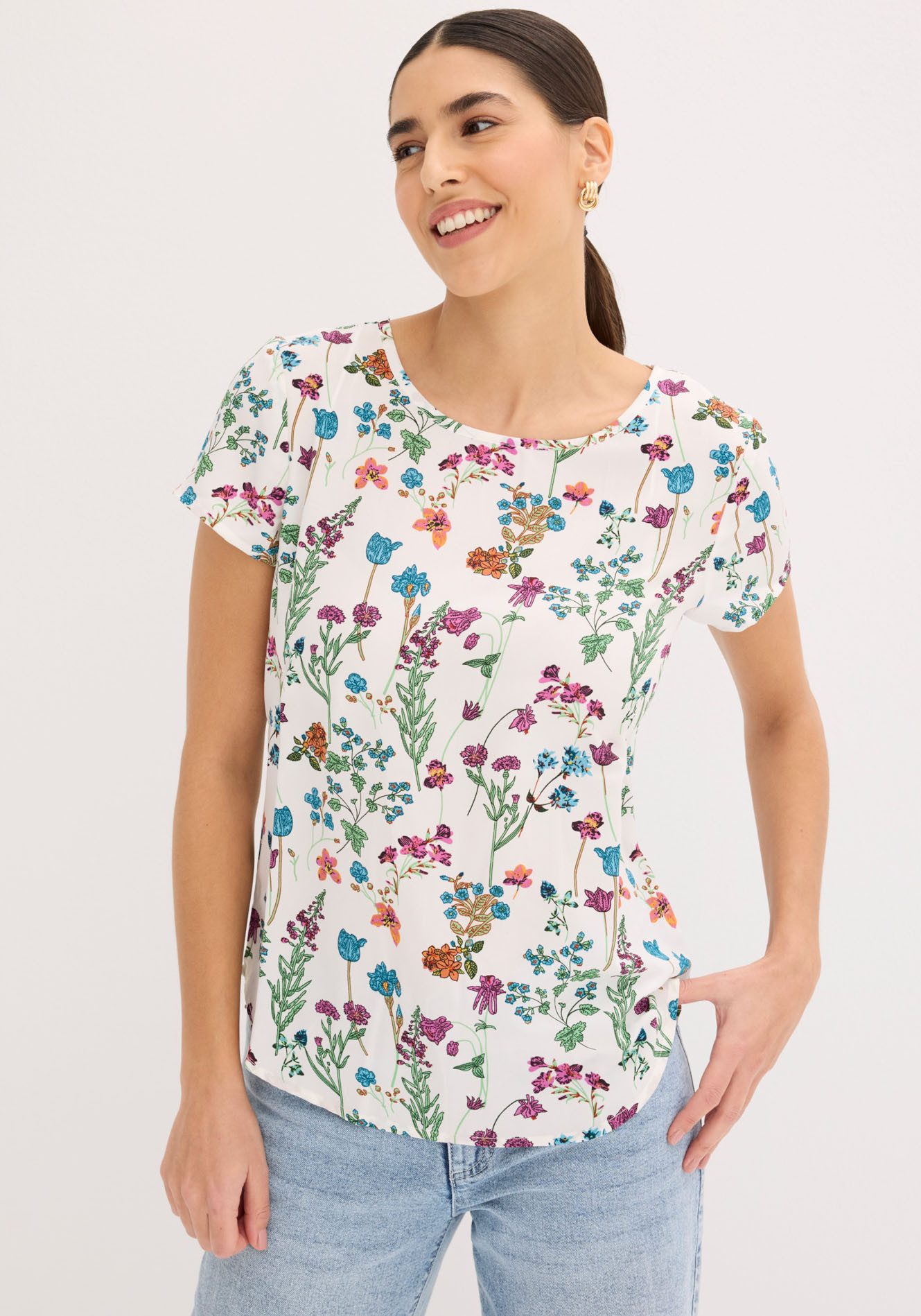 bonprix Shirtbluse figurumspielende Passform, abgerundeter, hinten etwas längerer Saum