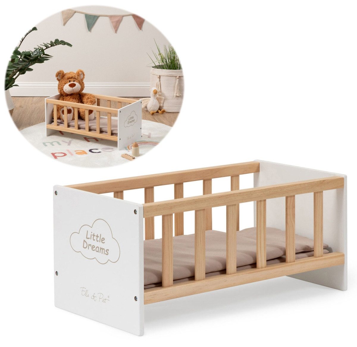 ELLA & PIET® Puppenbett SLEEPY Little Dreams aus Holz (Weiß-Schlamm) günstig online kaufen
