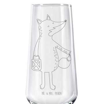 Mr. & Mrs. Panda Sektglas Fuchs Laterne - Transparent - Geschenk, Sektglas, Laternenumzug, Sank, Premium Glas, Hochwertige Gravur