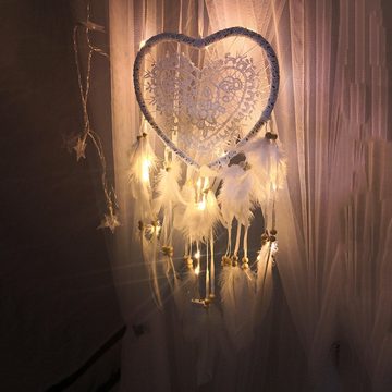 Alster Herz Hängedekoration Herz Traumfänger Kinder Mädchen, Boho, mit Federn und LED, H0336 (1 St), perfekte Kinderzimmer Deko