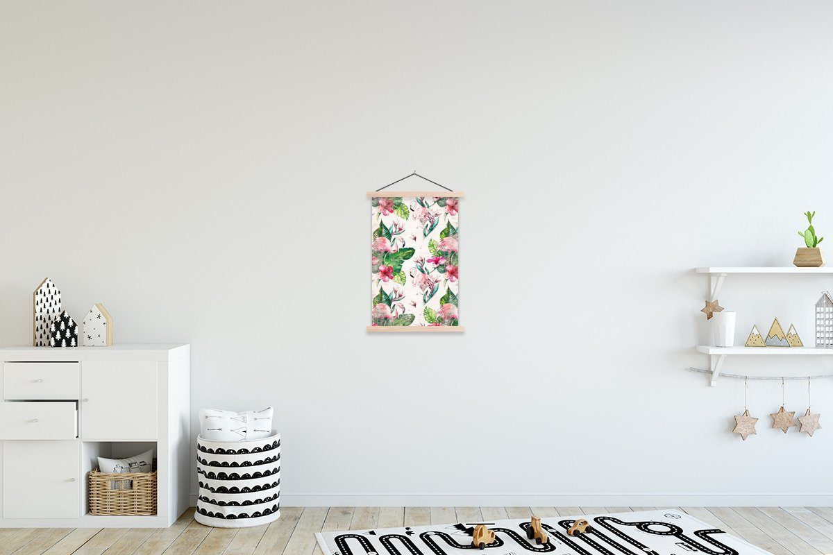 MuchoWow Poster Rosa - Muster - Flamingo, (1 St), Posterleiste, Textilposter für Wohnzimmer, Bilderleiste, Magnetisch