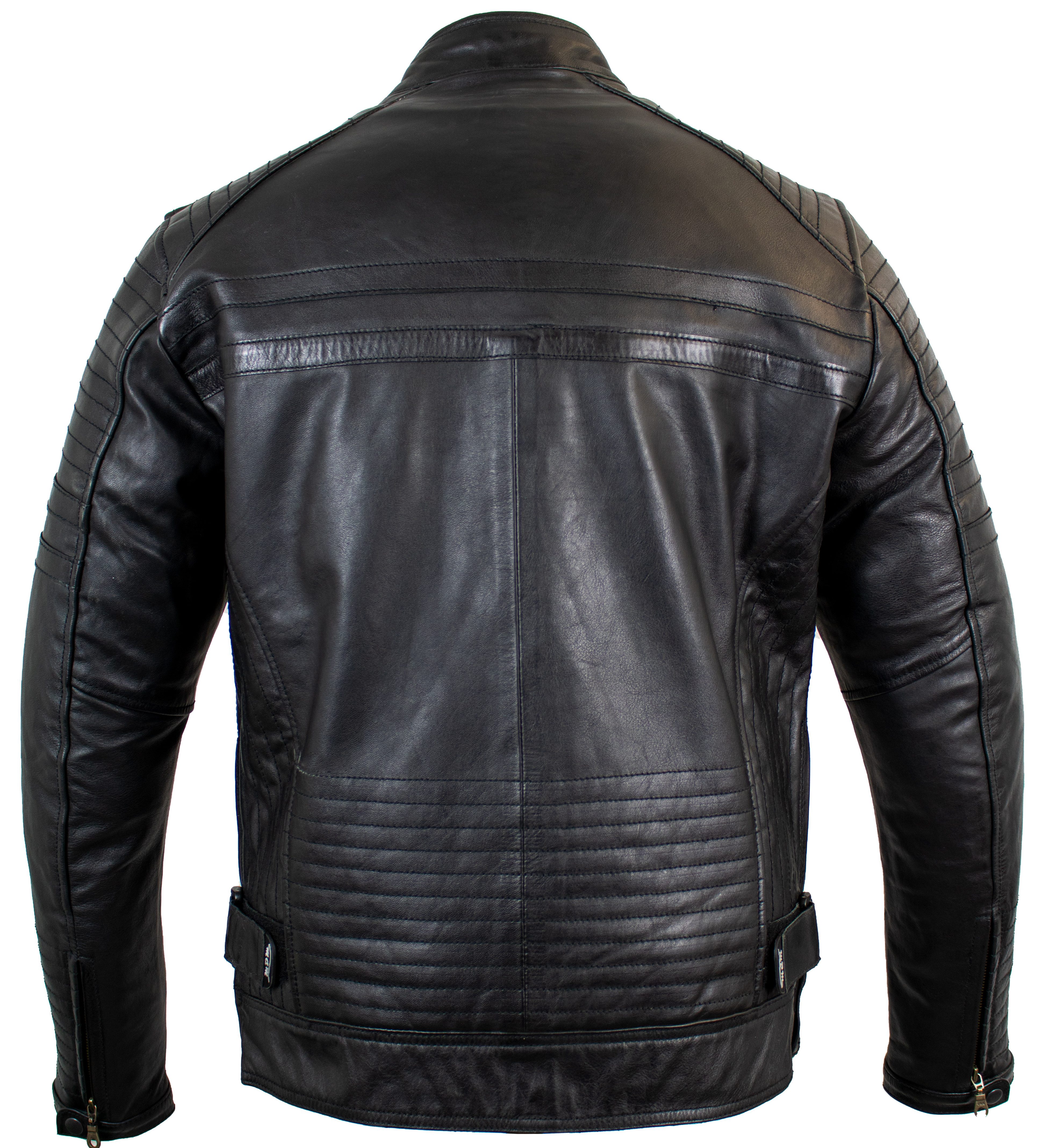 MDM Motorradjacke Herren Motorrad Lederjacke Echtleder Retro Bikerjacke Protektoren (Set, 1x Motorrad Lederjacke, 5x Protektoren) Retro Used Look, Herausnehmbar – Bild 3 von 5