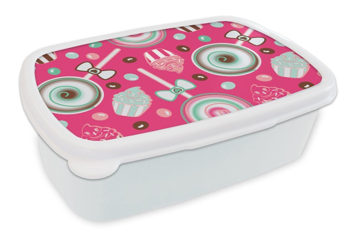 (2-tlg), Brotdose, MuchoWow Rosa, Kunststoff, Design Kinder Lunchbox Mädchen Bonbon - weiß Jungs für Erwachsene, Brotbox und für - und
