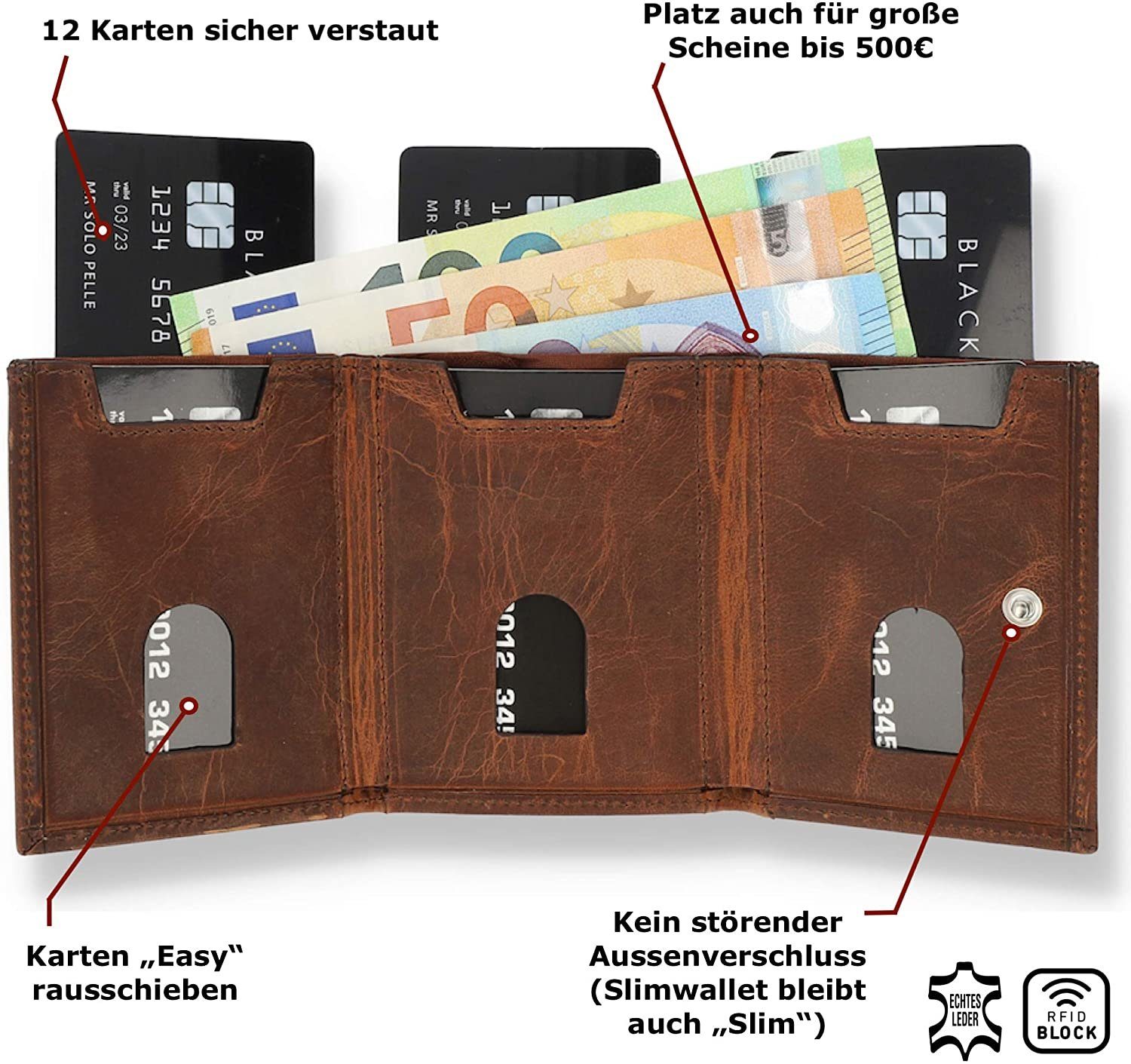 Solo Pelle Brieftasche Slim Wallet mit Münzfach [12 Karten] Slimwallet Riga [RFID-Schutz], echt Leder, RFID Schutz, Macde in Europe – Bild 3 von 5
