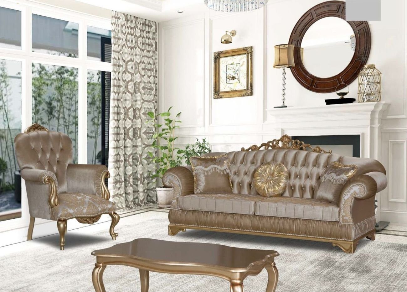JVmoebel Chesterfield-Sessel Designer Sessel Sofa Sitzer Textil Chesterfield 1x Club Lougne Gold 1 Europa (1-St., Sessel), in nur Made