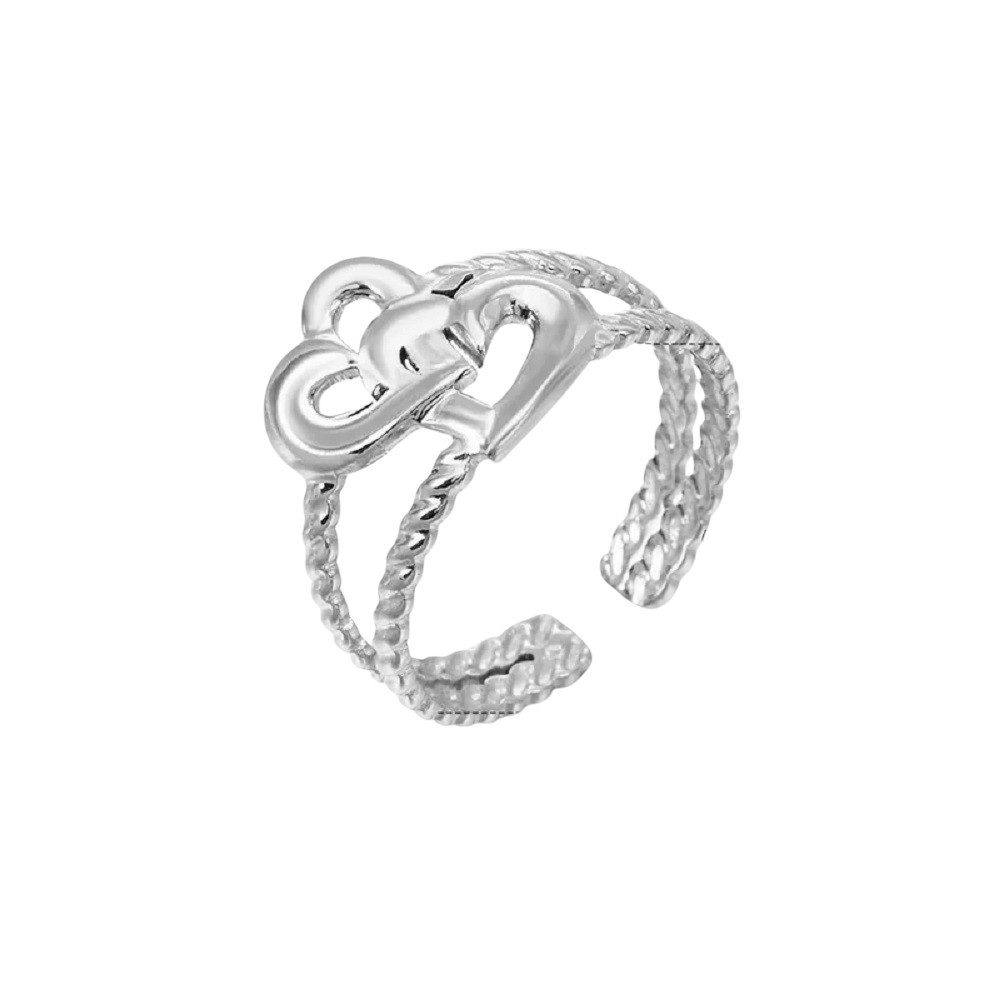 Eyecatcher Fingerring Offener Zwei Herzen Ring Silber oder Gold einstellbar günstig online kaufen