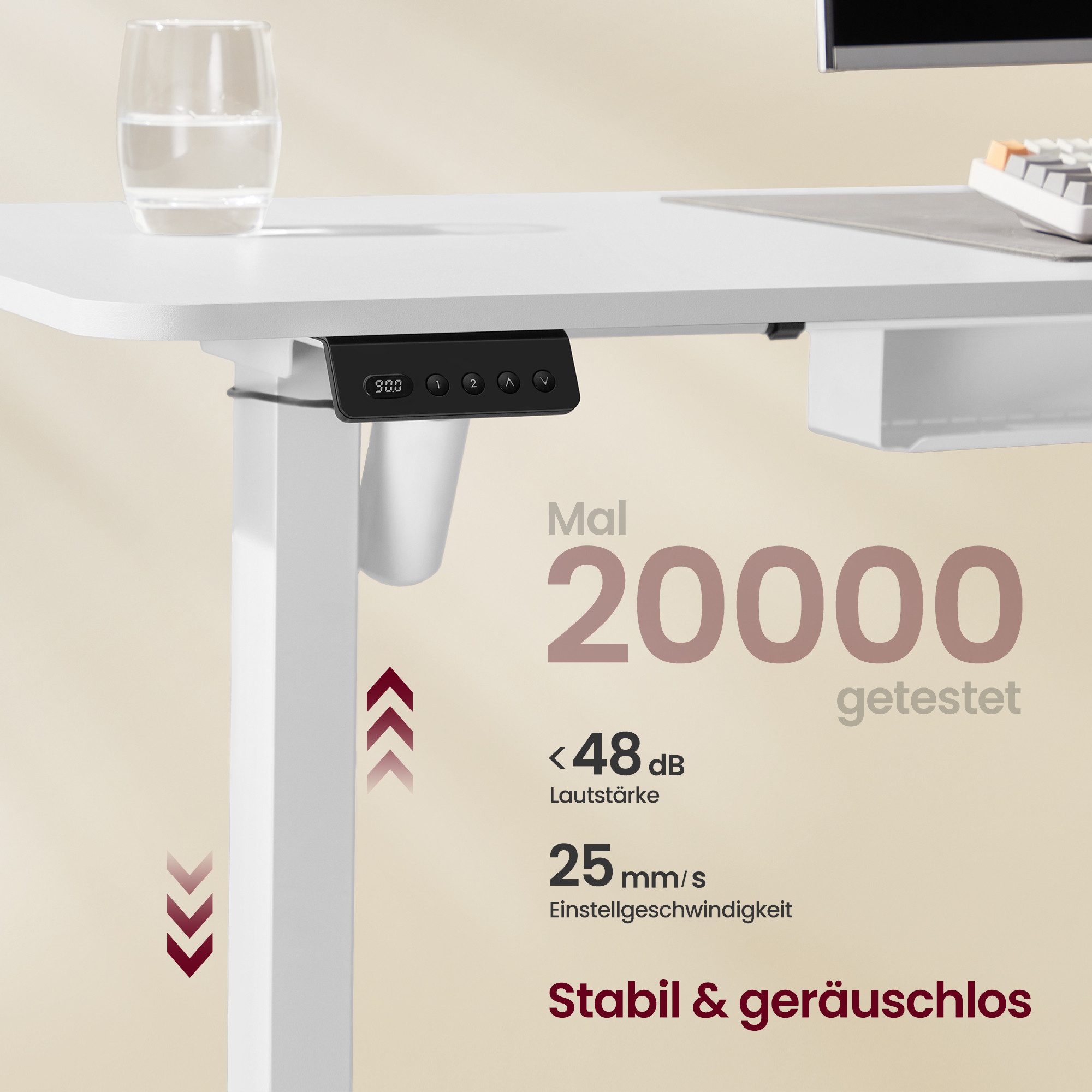 VASAGLE Schreibtisch Höhenverstellbarer Schreibtisch elektrisch (L-förmiger Eckschreibtisch), mit Ladestation, 160 cm, Memory-Funktion mit 2 Höhen – Bild 5 von 5