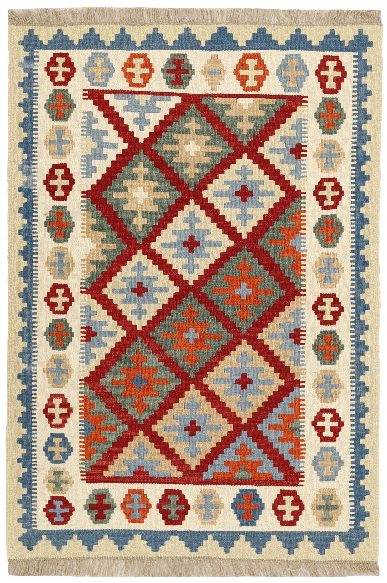 Wohnando Teppich MY-RUG persischer Kelim Rauten-& Diamantmuster 145x100cm, Rechteckig, Höhe: 5 mm, Handgewebter Kelim, Handgesponnene Wolle, mit Naturfarben gegärbt