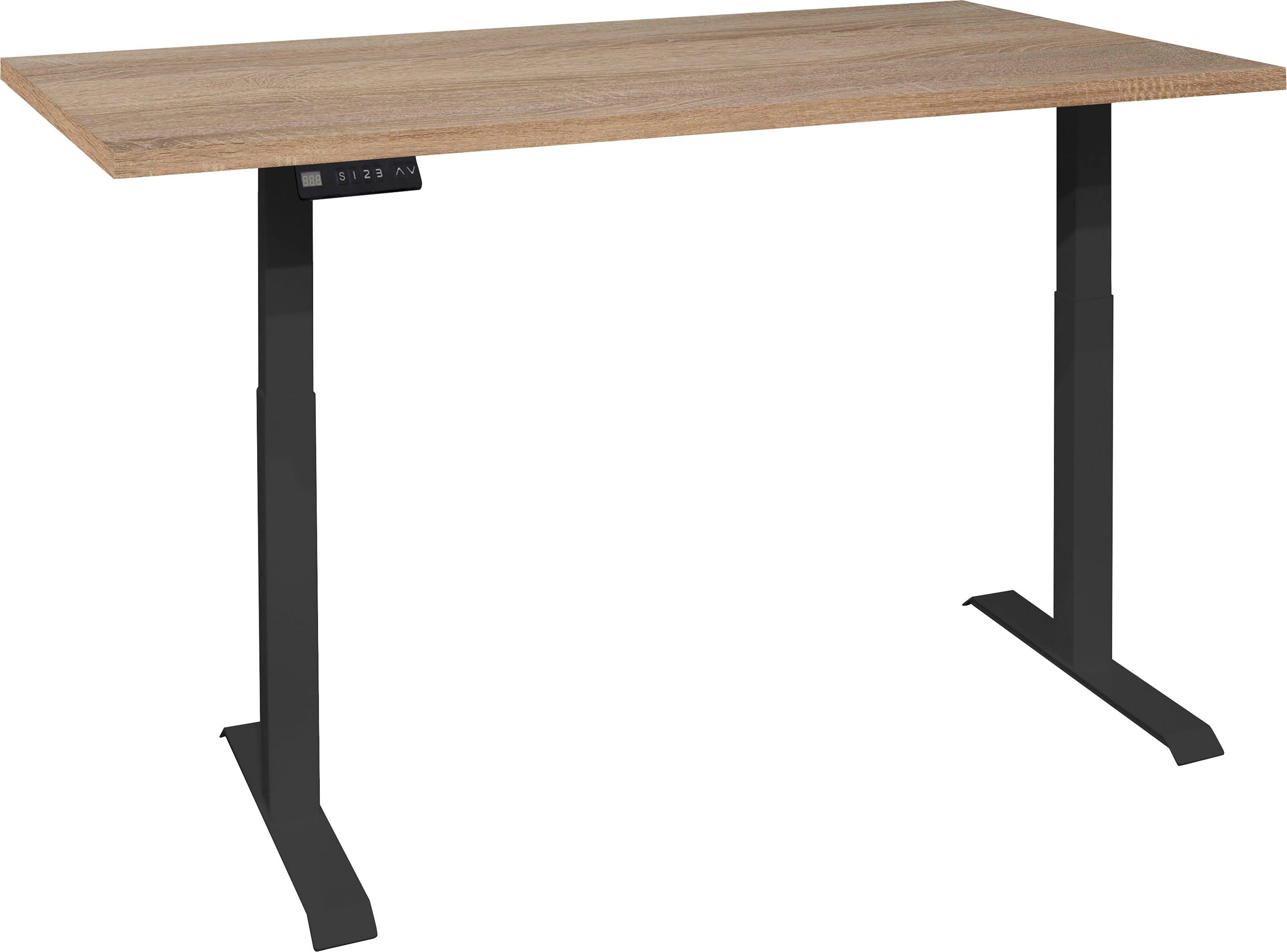 Mäusbacher Schreibtisch Big System Office, Breite 180 cm, elektrisch höhenverstellbar schwarz matt / eiche sägerau | eiche sägerau