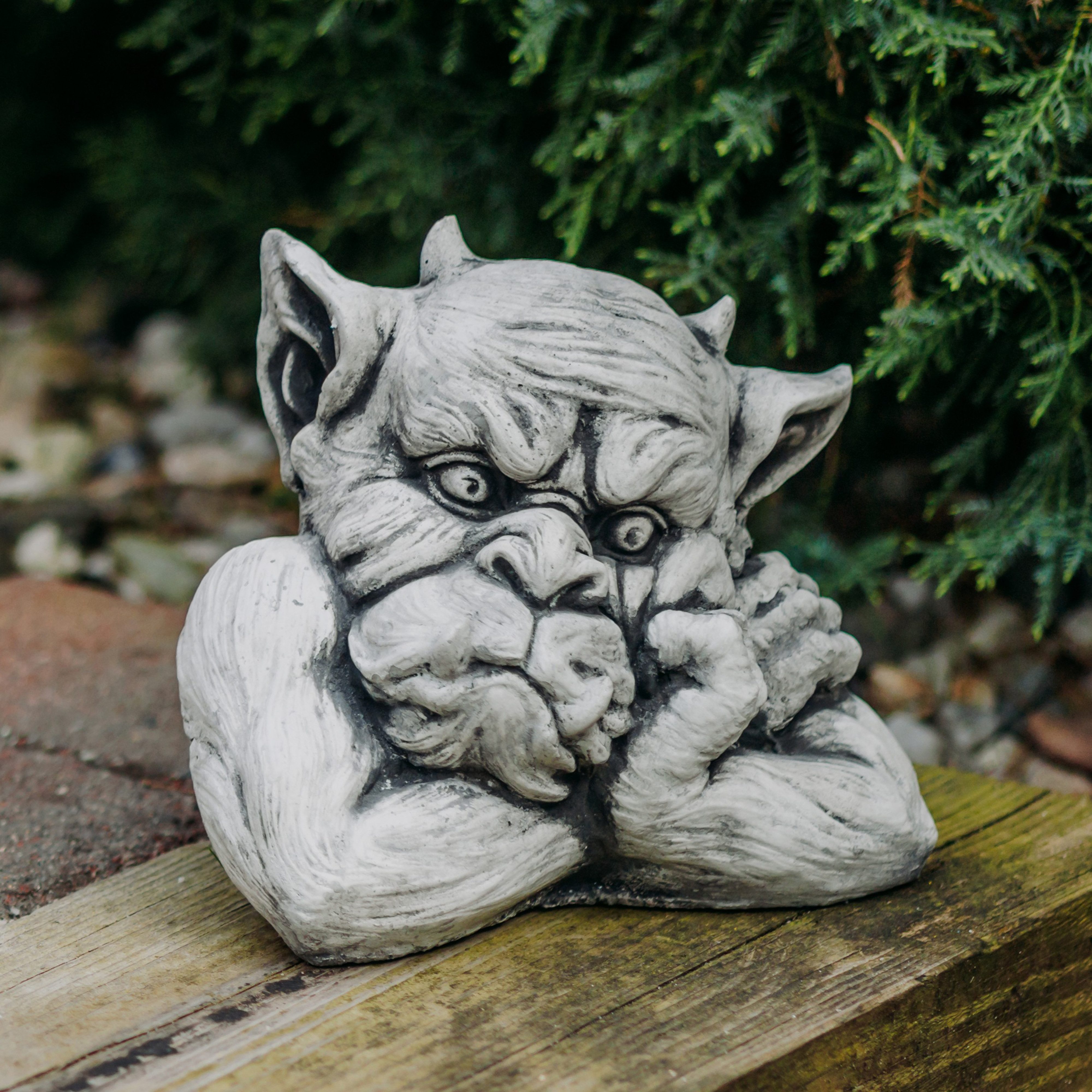 Gartenfigur Gargoyle Büste Links, Steinfigur, H. 20 cm, 6 kg
