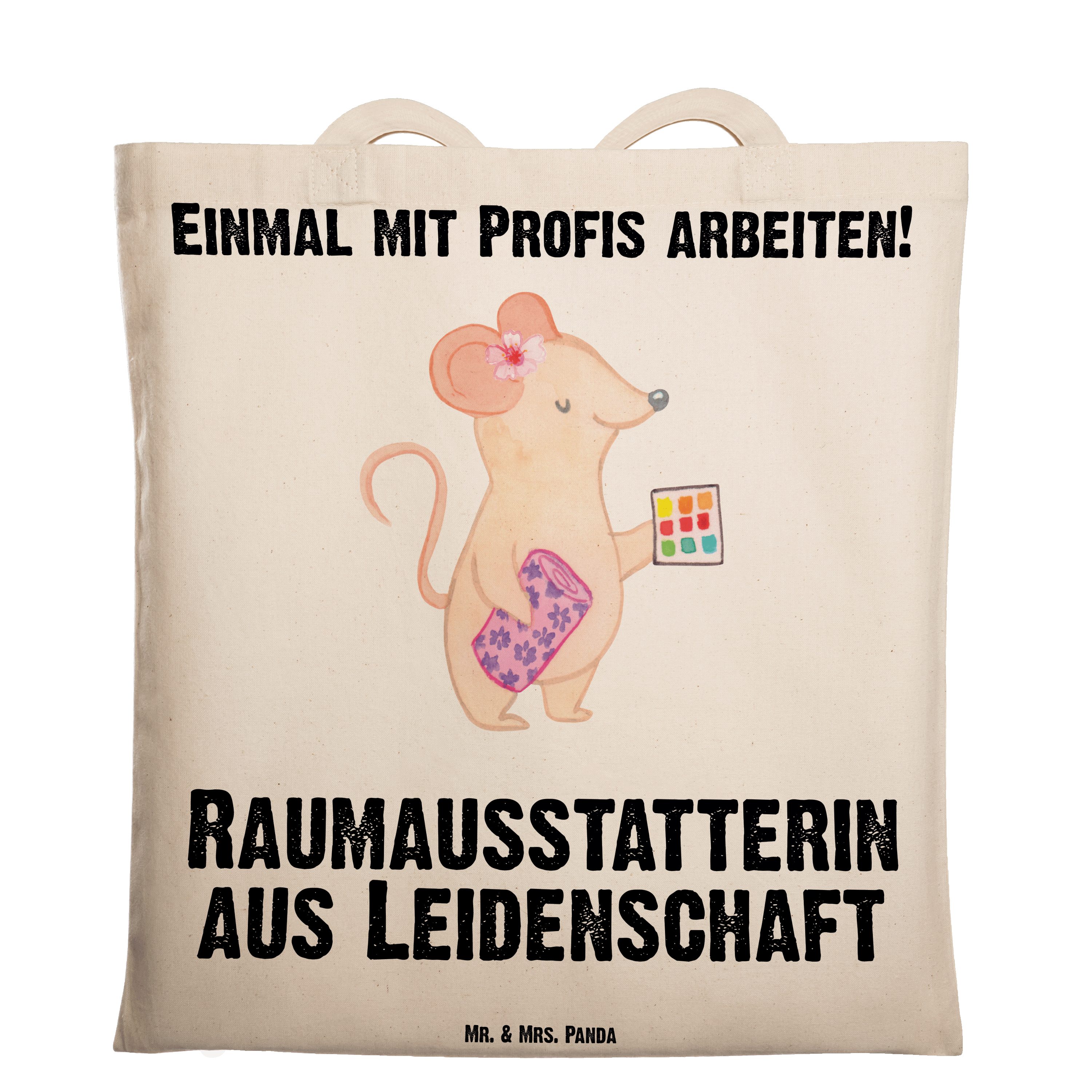 Mr. & Mrs. Panda Tragetasche Raumausstatterin aus Leidenschaft - Transparent - Geschenk, Rente, Ju (1-tlg)