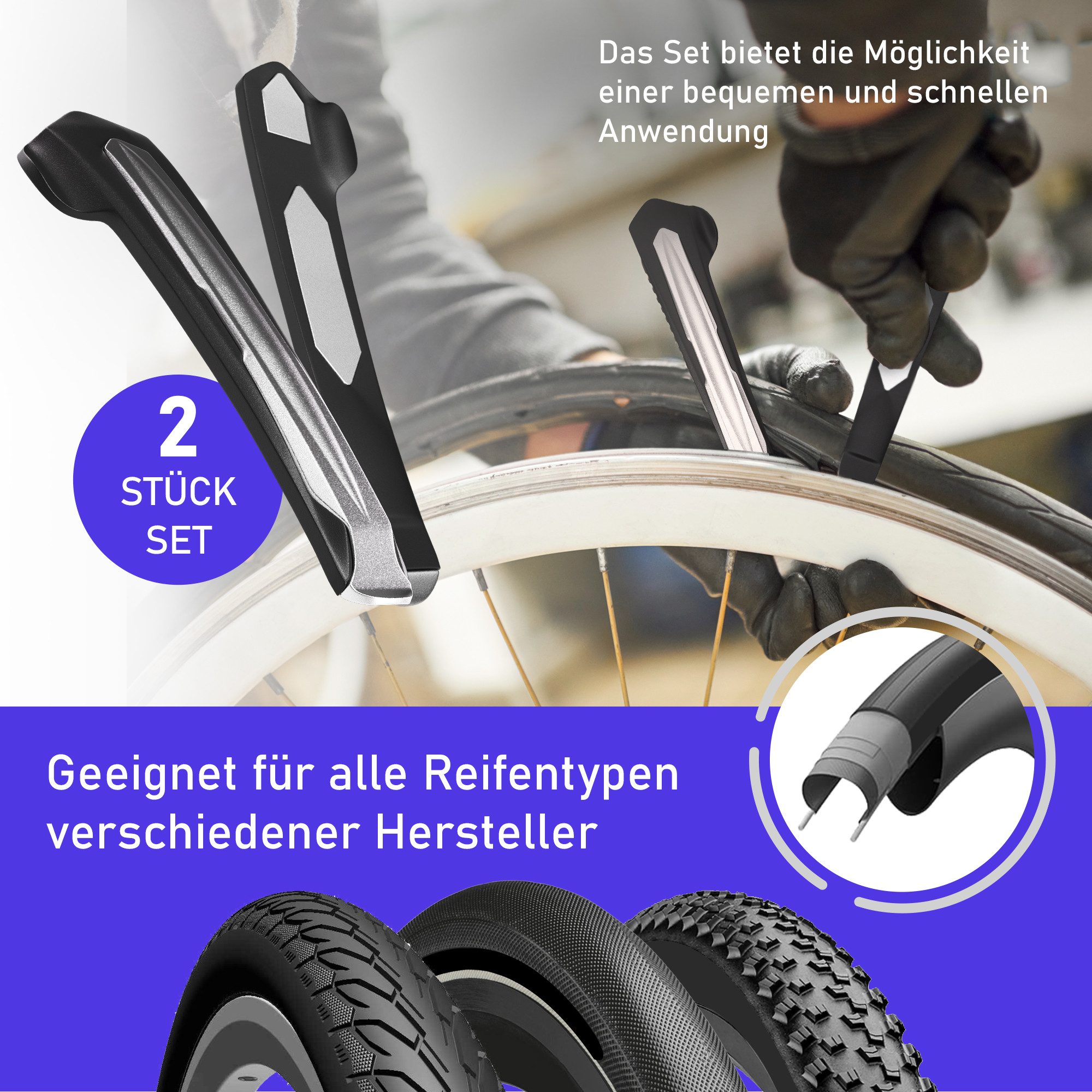 Optio Cylce Fahrradreifenheber Optio Cycle Reifenreparaturset Fahrrad 2X Reifenheber Metall