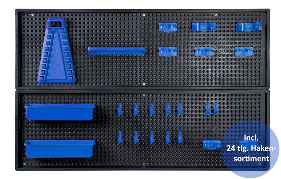 Kreher Lochwand Blaue Werkzeuglochwand aus Kunststoff mit 24 teiligem  Hakenset, (1-tlg)