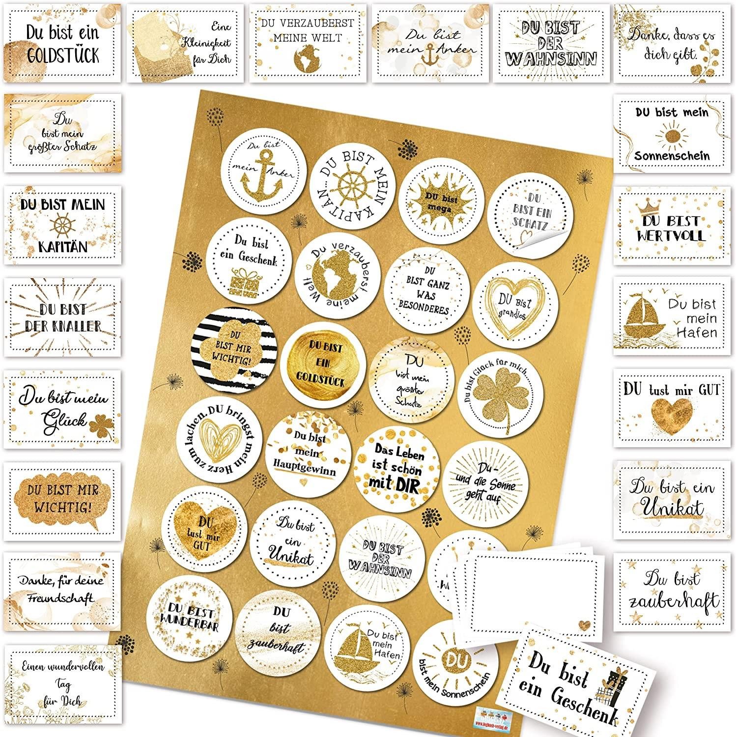 Logbuch-Verlag Aufkleber Motivationskarten + Geschenkaufkleber SET - 20 Sprüche Karten + 24