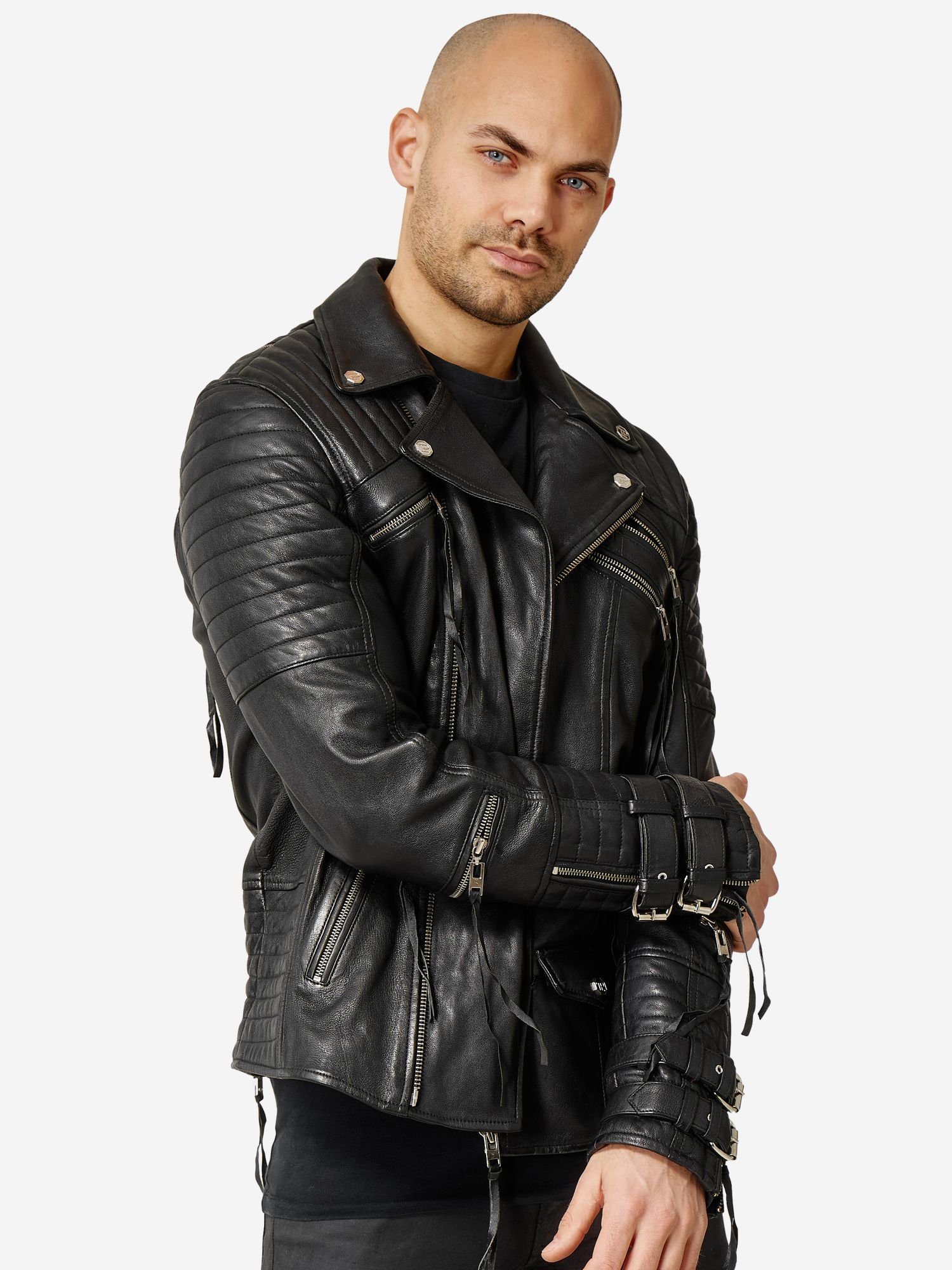 trueprodigy Lederjacke Jackson mit Absteppungen und Zippern günstig online kaufen