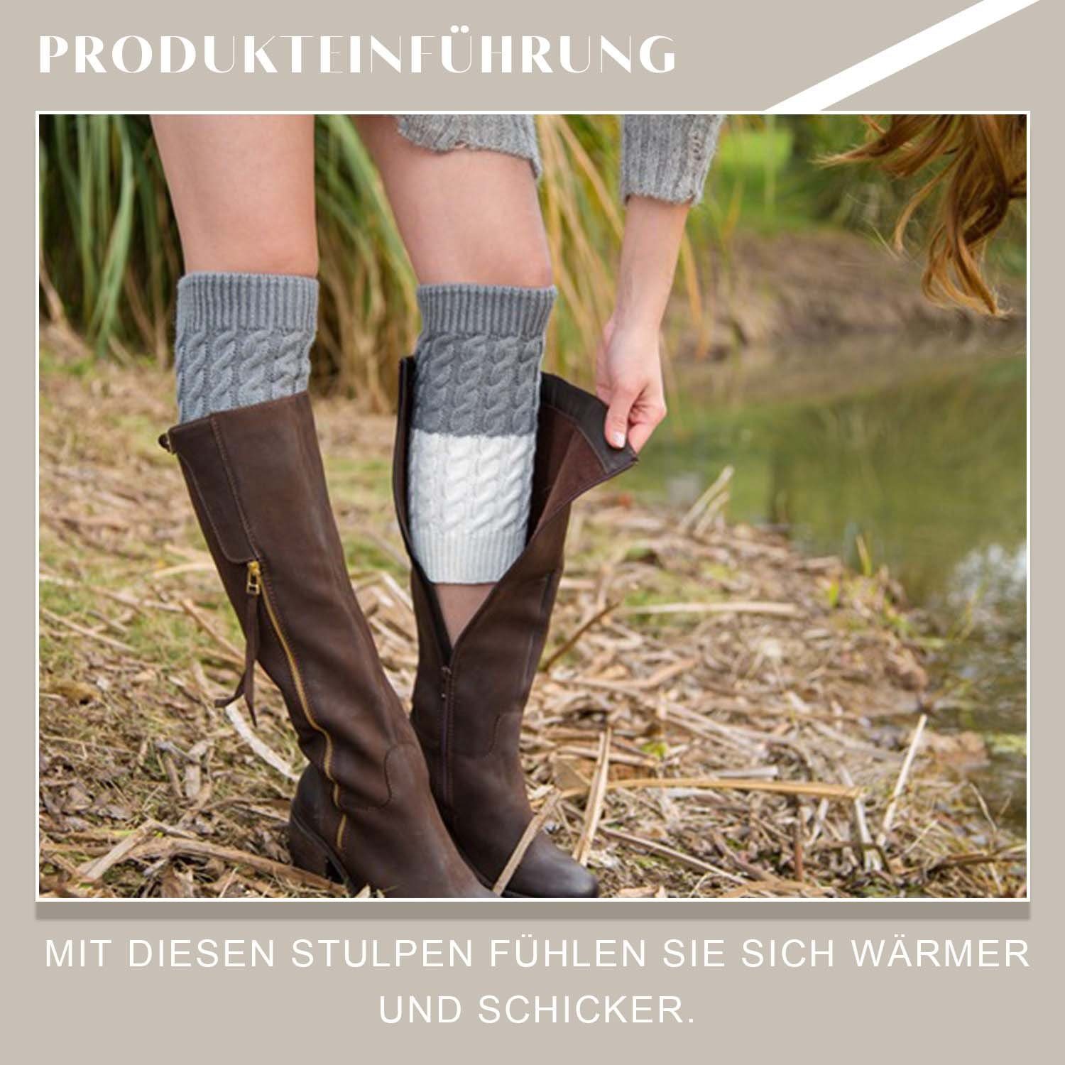 Damen 1Paar verstellbar Beinstulpen Stulpen (1-St) Overknees Höhe Beinwärmer Socken Stulpen Daisred Hellgrau+Weiß