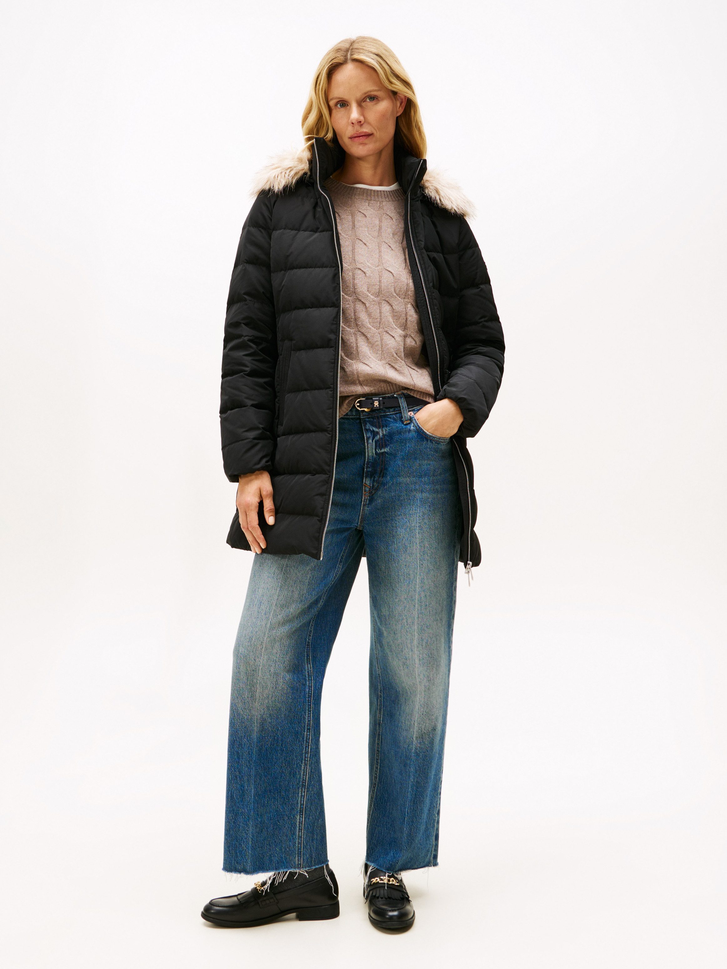 Tommy Hilfiger Steppmantel MW DOWN SLIM COAT WITH FUR mit Fellimitat