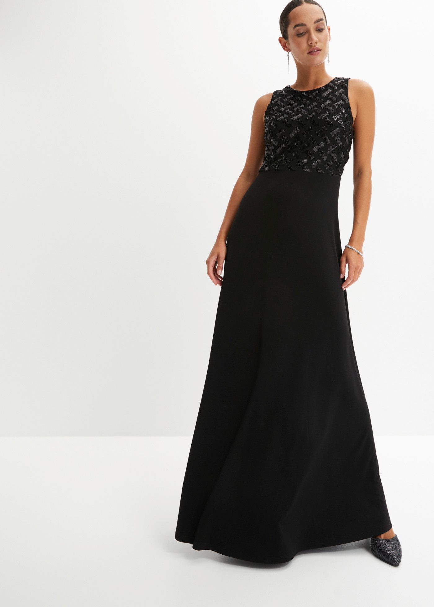 bonprix Maxikleid Oberteil mit Paillettenstickerei, elegant, ärmellos