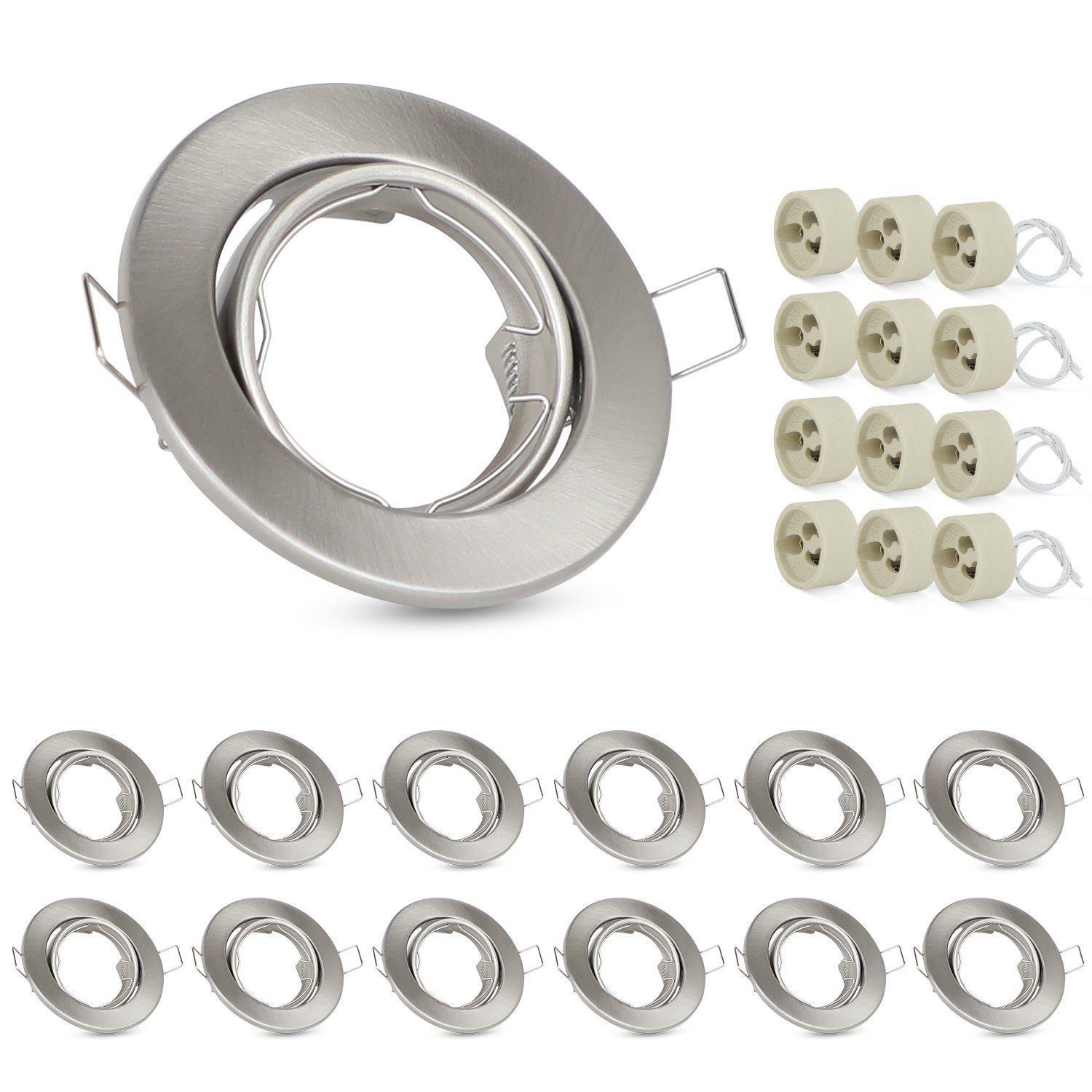 ZMH Einbauleuchte 12er mit GU10 Fassungen 30° Spot LED Halogen, ohne Leuchtmittel Nickel