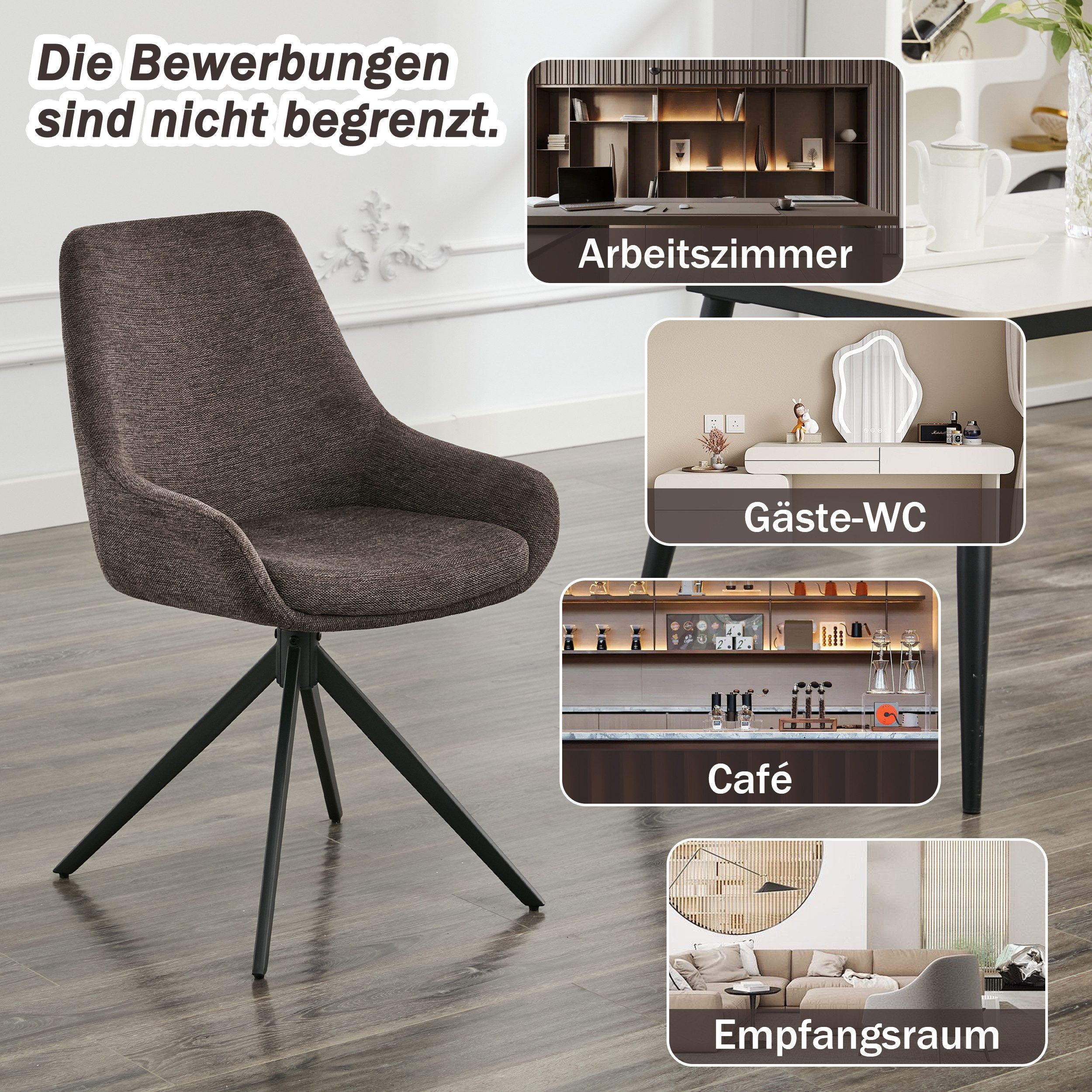 AISALL Polsterstuhl moderner Restaurantstuhl, Küchenstuhl ohne Armlehnen, drehbar (2 St), Esszimmerstuhl, ergonomischer Komfort & Vielseitig Einsetzbar