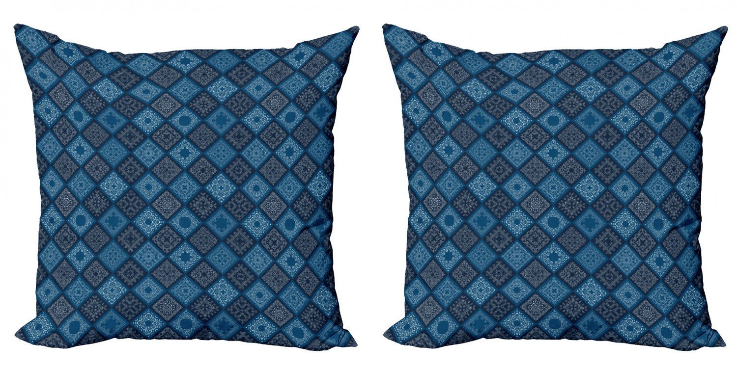 Kissenbezüge Modern Accent Doppelseitiger Digitaldruck, Abakuhaus (2 Stück), Blau detaillierte Squares