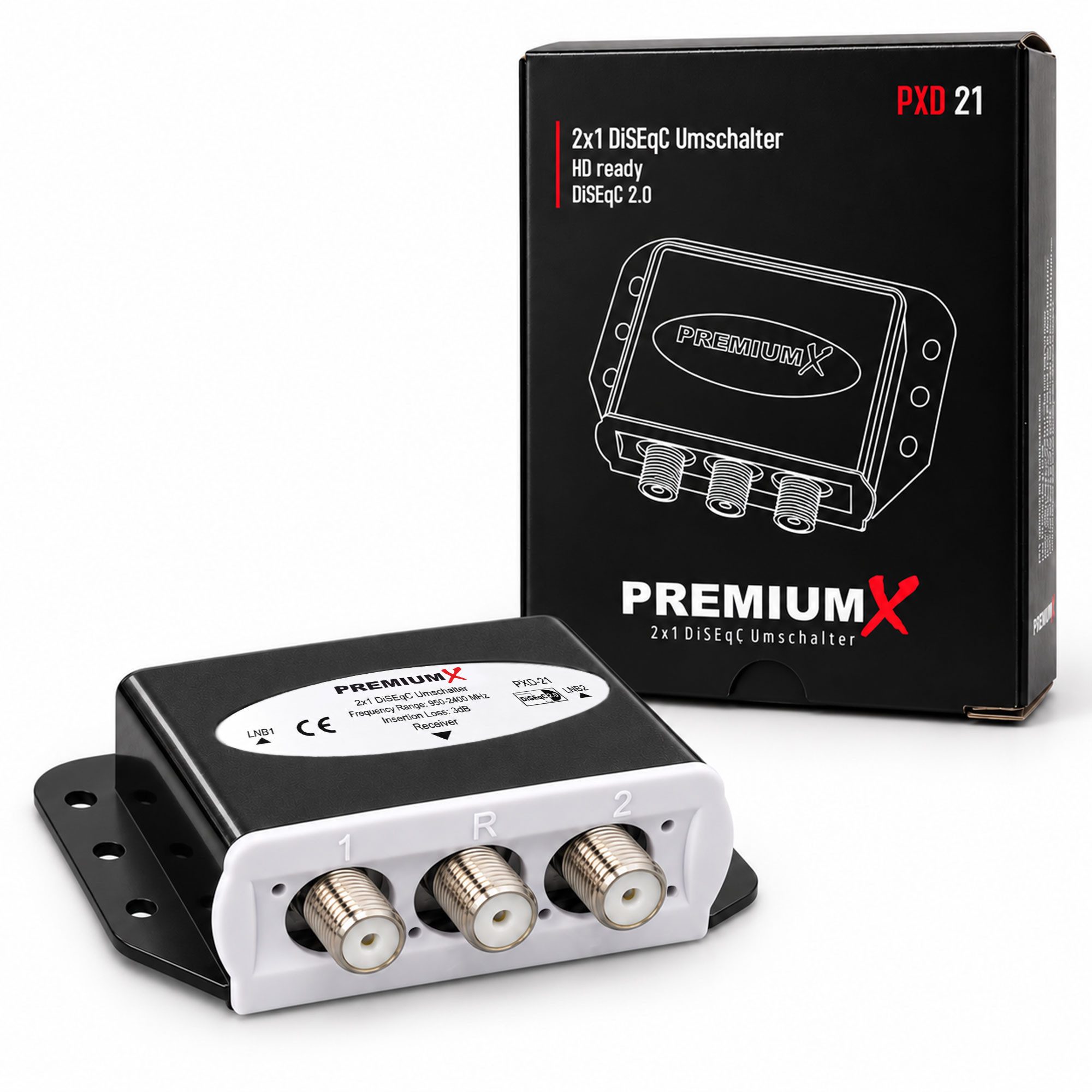 PremiumX SAT-Multischalter 4x DiSEqC Schalter 2/1 2.0 SAT Umschalter 2zu1 Switch 2-1 DVB-S DVB-S2 – Bild 3 von 3