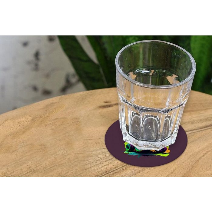 MuchoWow Glasuntersetzer Monstertruck - Grün - Neon - Auto - Design Zubehör für Gläser 6-tlg. Getränkeuntersetzer Tassenuntersetzer Korkuntersetzer Tasse Becher