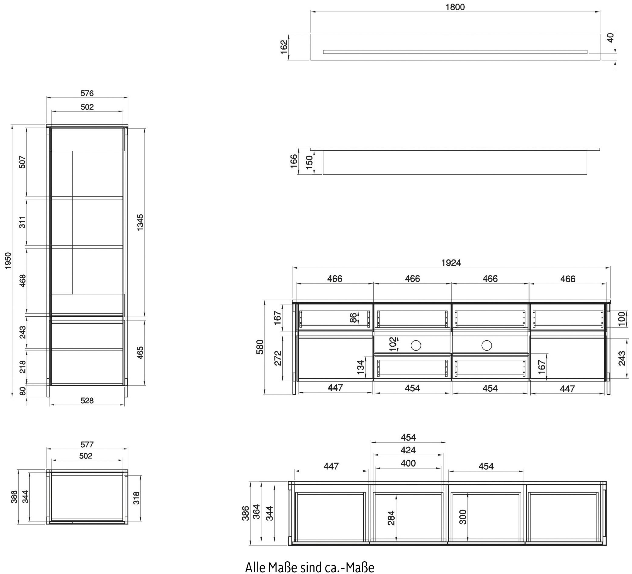 Home affaire Wohnwand Stranda, moderne Anbauwand, Komplettset im Scandi-Style, (3-St), enthält Vitrine, Lowboard und Wandboard, 270 cm breit