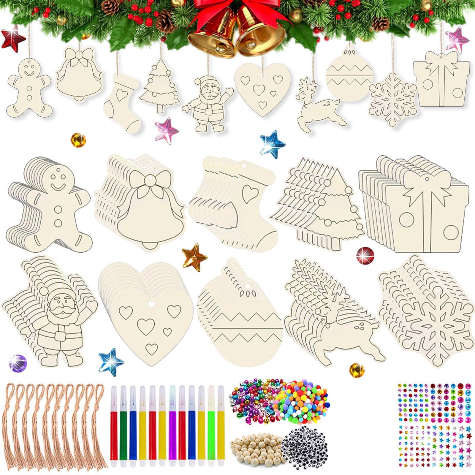 FOUORTUNATE-BEE Dekohänger Holzanhänger zum Bemalen Weihnachten (Holz-Bastelset, Christbaumschmuck zum Bemalen, Holzanhänger für den …