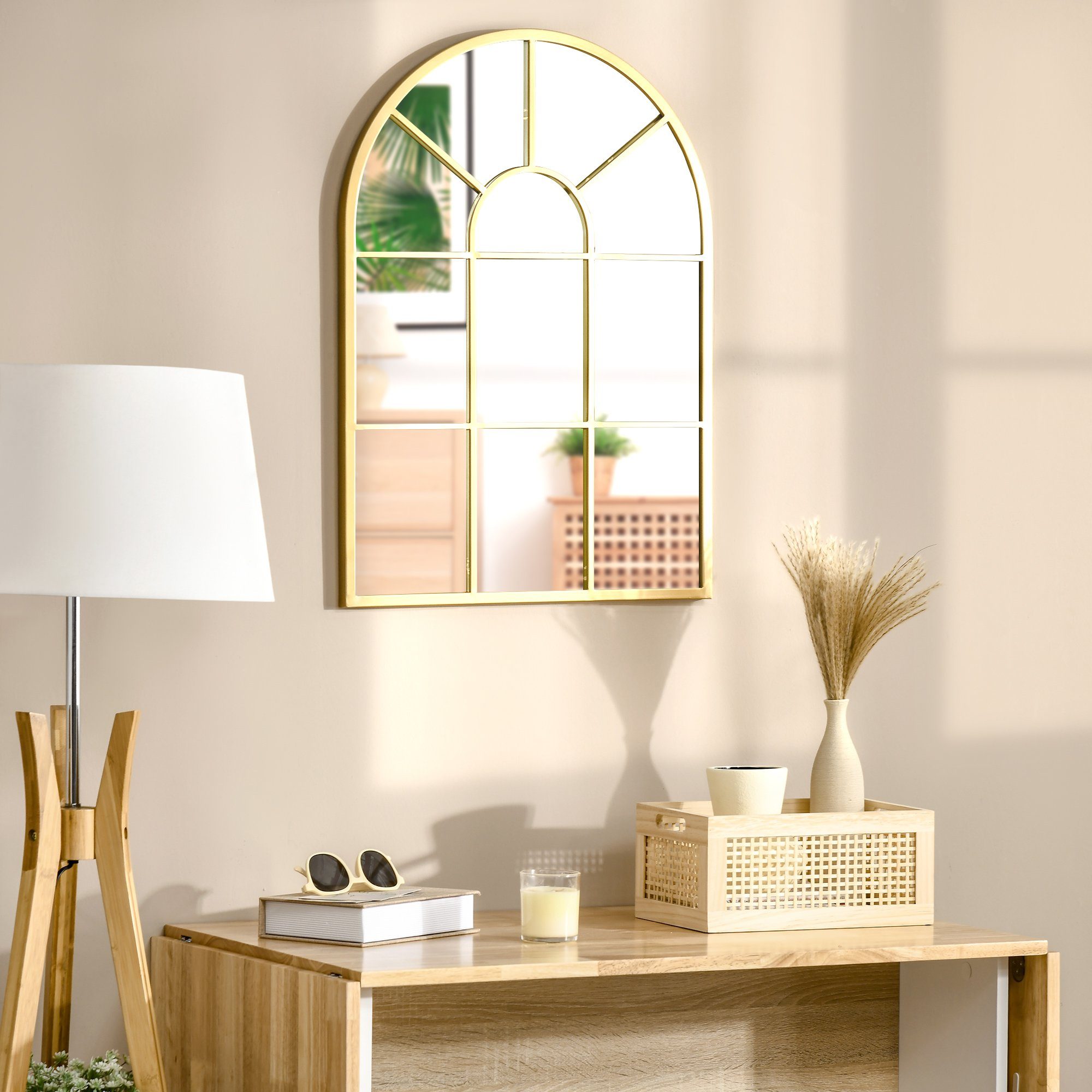 HOMCOM Wandspiegel Flurspiegel mit Metallrahmen (Flurspiegel, 1-St., Fensterspiegel), für Wohnzimmer, Esszimmer, Schlafzimmer, Gold